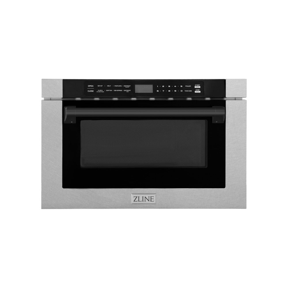 ZLINE Autograph Edition 24 Inch Built-In Microwave Drawer - 1.2 Cu Ft Stainless Steel with Matte Black Accents | Under Counter Kitchen Appliance for Modern Homes & Luxury Condos (MWDZ 1 SS H MB)