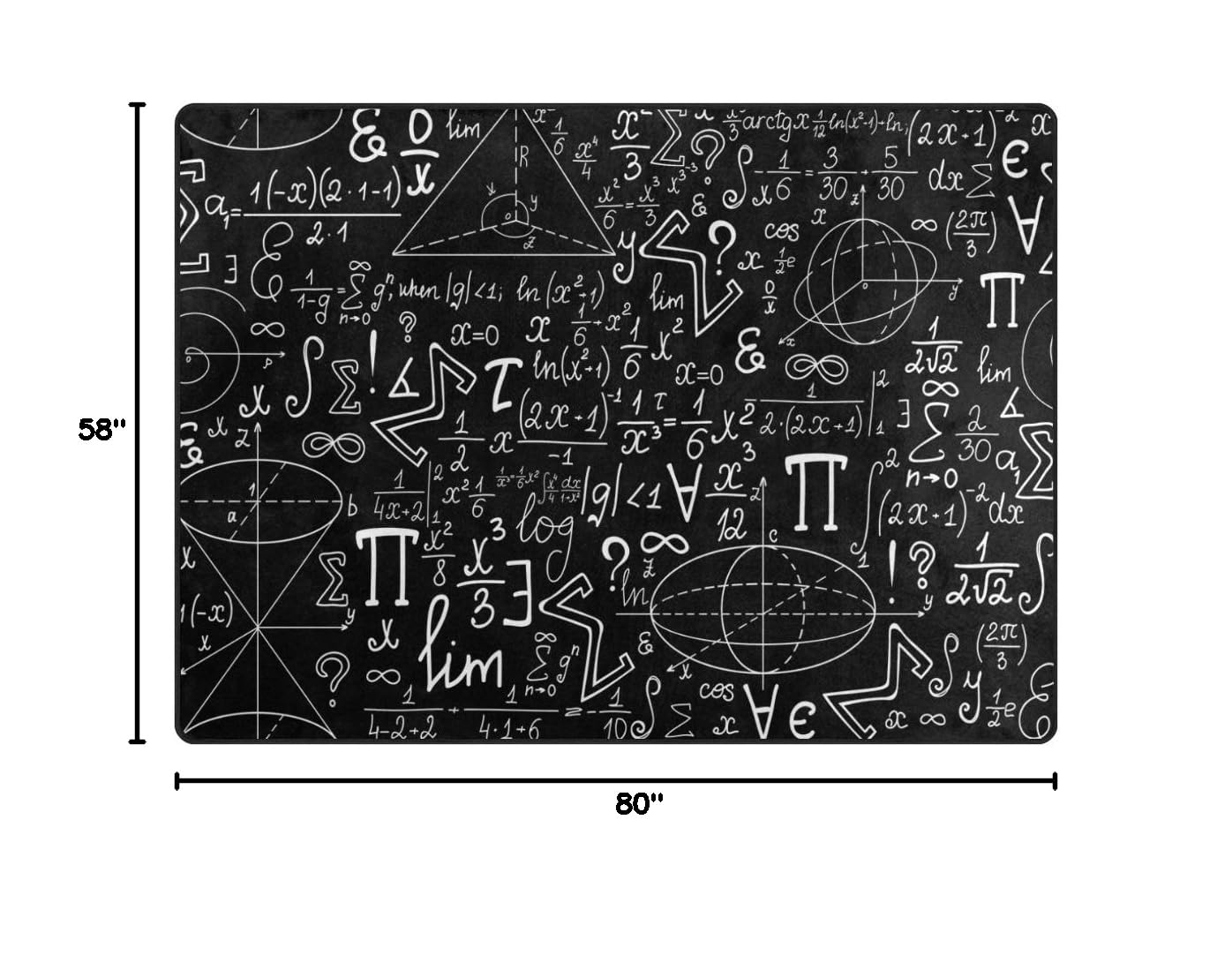 ALAZA Educational Math Formula Area Rug - Black School Themed Carpet for Living Room, Bedroom, Dorm - 7' x 5' Non-Slip Classroom Decor | Perfect for Study Rooms, Kids' Learning Spaces & Math Enthusiasts