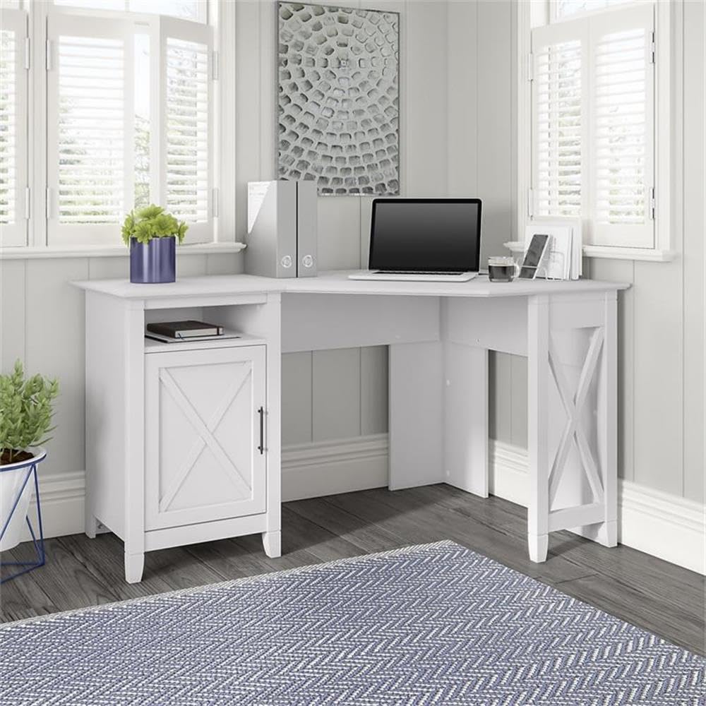 UrbanPro Corner Computer Desk with Storage in Pure White Oak - Engineered Wood Home Office Desk for Small Spaces, Study & Workstation Setup
