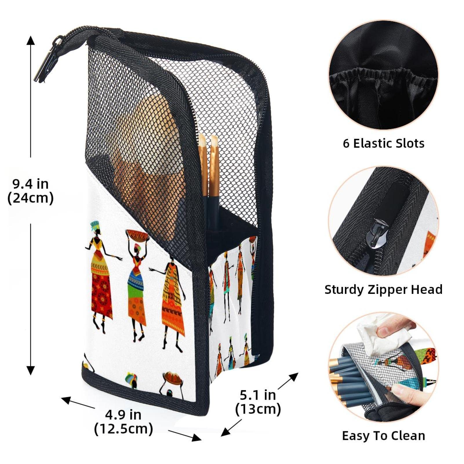 African Print Makeup Brush Organizer Bag with 12 Slots - Portable Cosmetic Brush Holder Case for Travel & Home Storage - Traditional Ethnic Women's Makeup Accessories Set for Professional Artists & Beginners