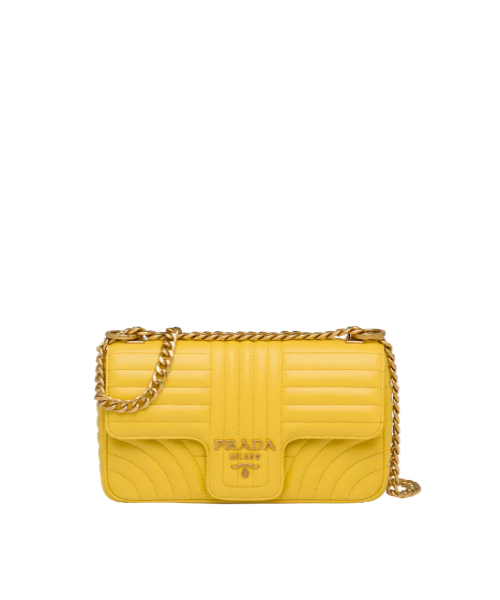 Prada Diagramme Medium Leather Handbag in Yellow | Luxury Designer Tote for Women | Perfect for Work, Travel & Everyday Use