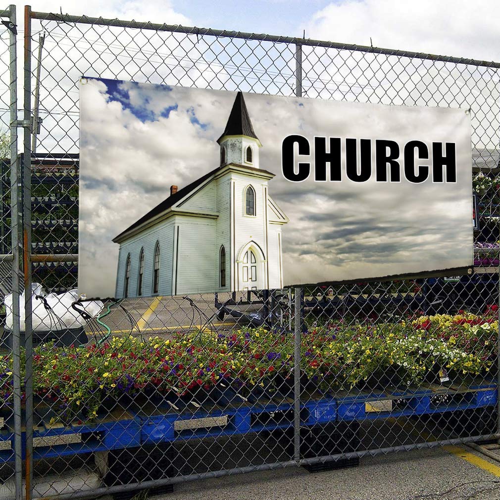 Custom Vinyl Banner - 48x96 Inches Weatherproof Church & Outdoor Advertising Sign with 8 Grommets | Durable for Religious Events, Business Promotion & Yard Signs