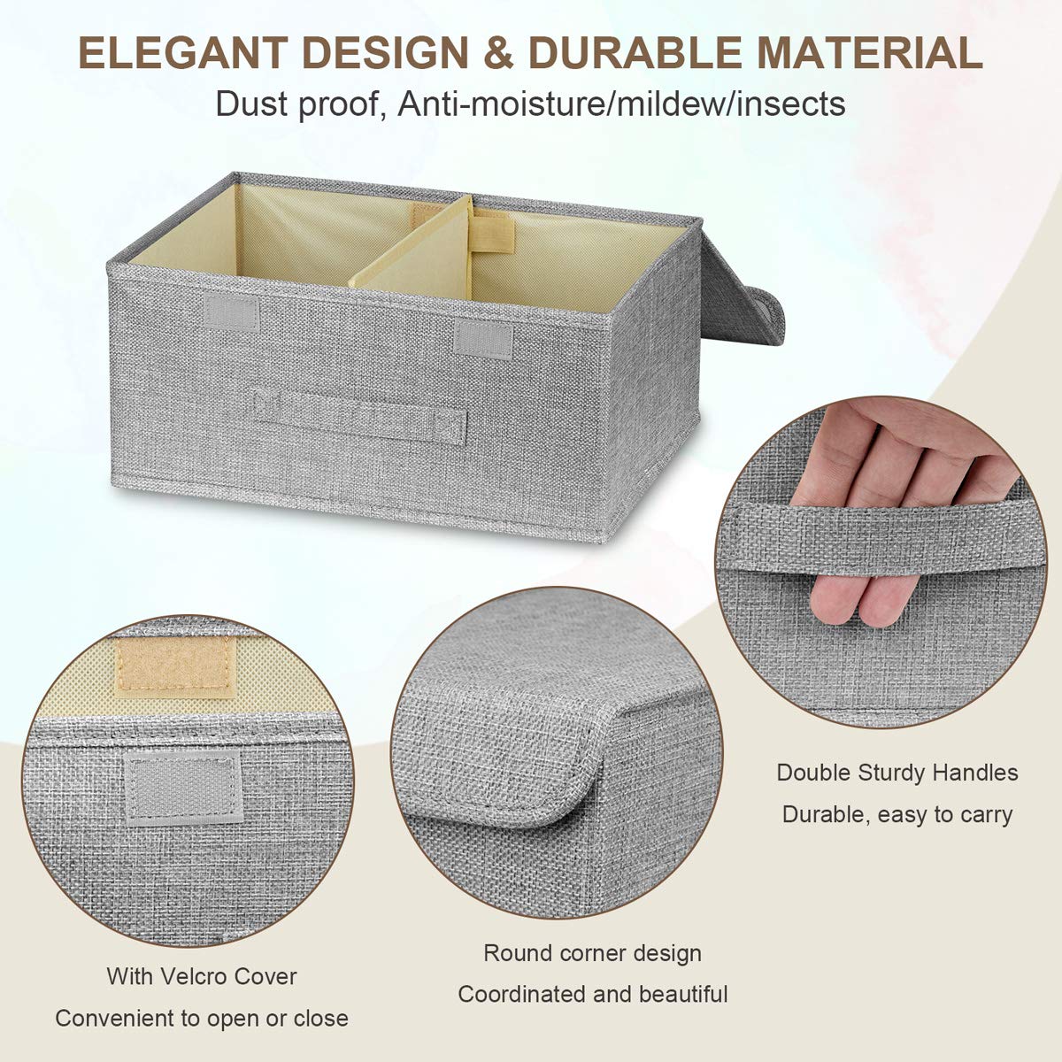 Linen Fabric Storage Bins - Foldable Organizer Box with Double Lids & Handles for Nursery, Home, Bedroom & Wardrobe | Perfect for Toys, Blankets & Clothes Storage