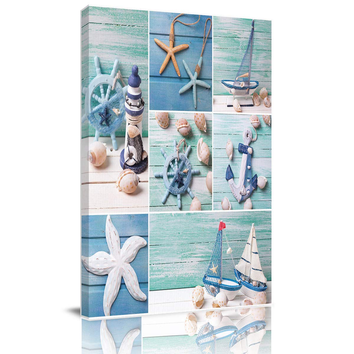 Blue Starfish Wood Grain Print Framed Canvas Wall Art - 24x36in, Home Decor for Living Room, Bedroom, Bathroom & Kitchen | Ocean-Themed Painting for Coastal Style Interiors, Office & Beach House Decor