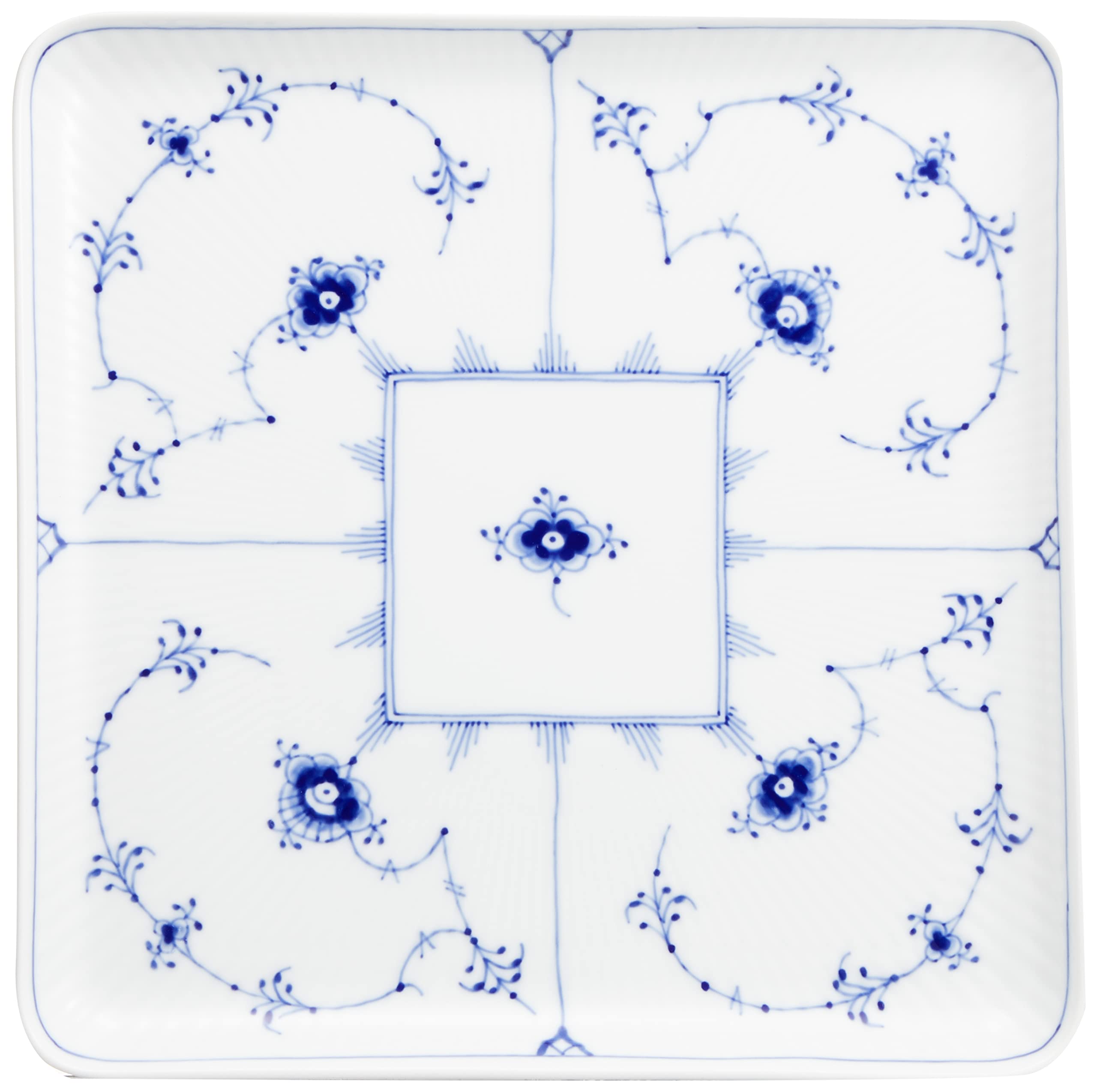 Royal Copenhagen 1017204 Blue Fluted Plain Square Dish Plate - 7.9 Inch (20cm) Porcelain Dinnerware - Elegant Wedding Gift, Anniversary Present & Home Decor for Special Occasions
