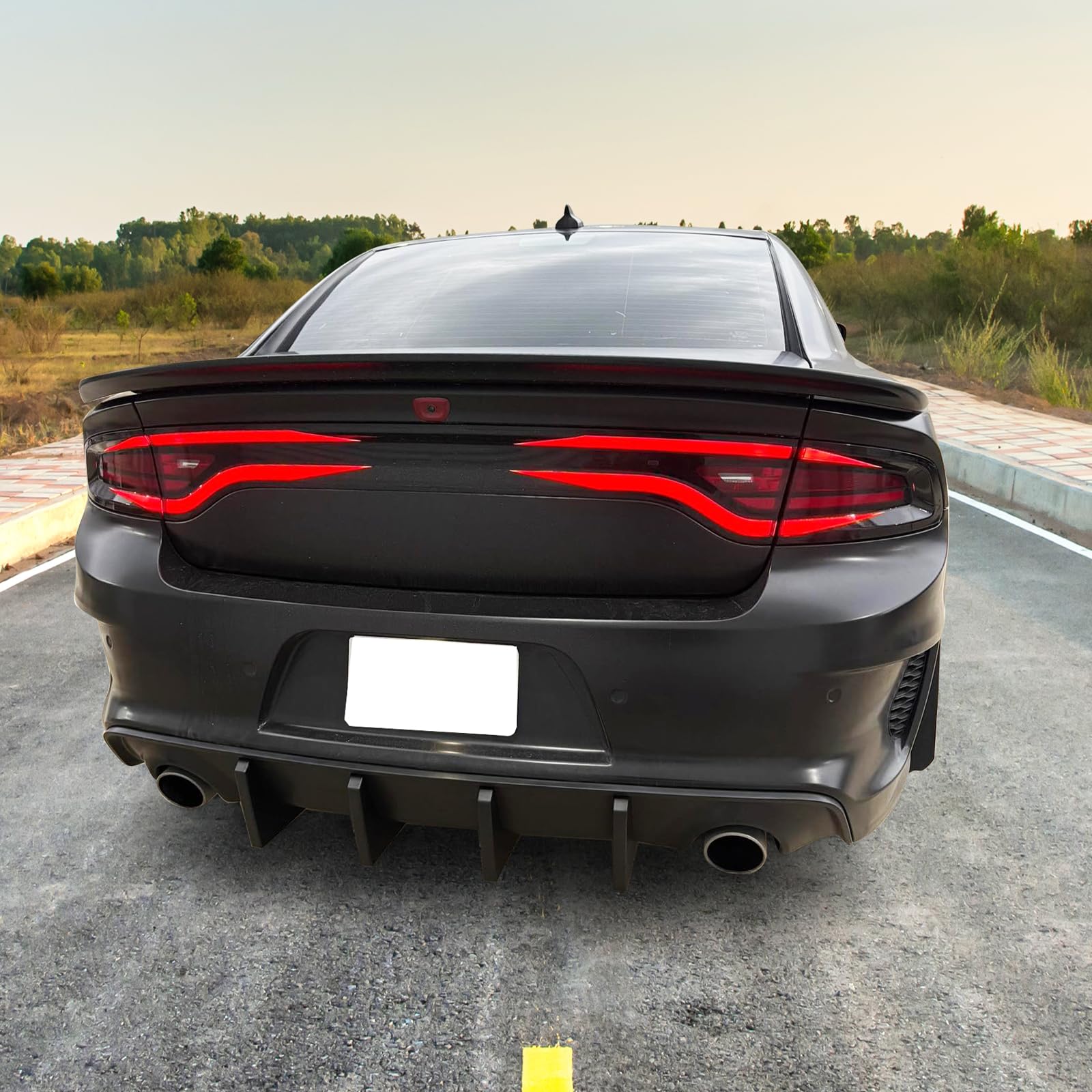 IKON MOTORSPORTS Rear Diffuser for 2020-2023 Dodge Charger Widebody - Matte Black PP Bumper Lip with 4 Fins | Aggressive Styling Upgrade for Street Racing & Car Shows