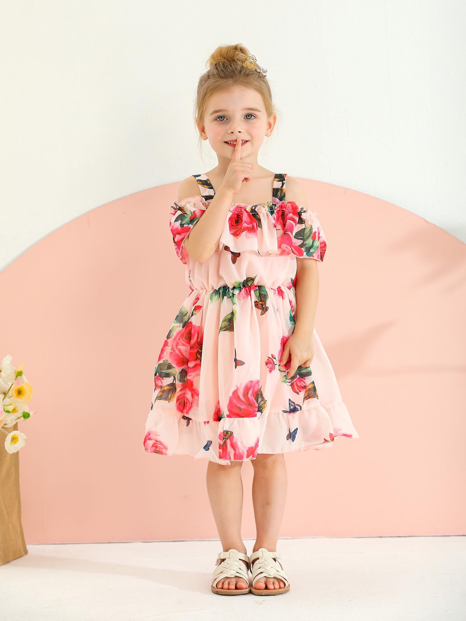 KuKitty Summer Floral Chiffon Princess Tutu Dress for Toddler Baby Girls - Suspender Sundress for Outdoor Play, Birthday Parties & Photo Shoots