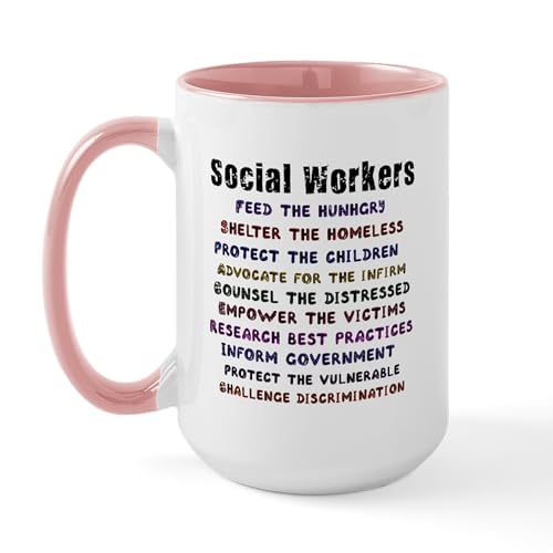 White/Pink Inside - Social Workers Work! Large Mug