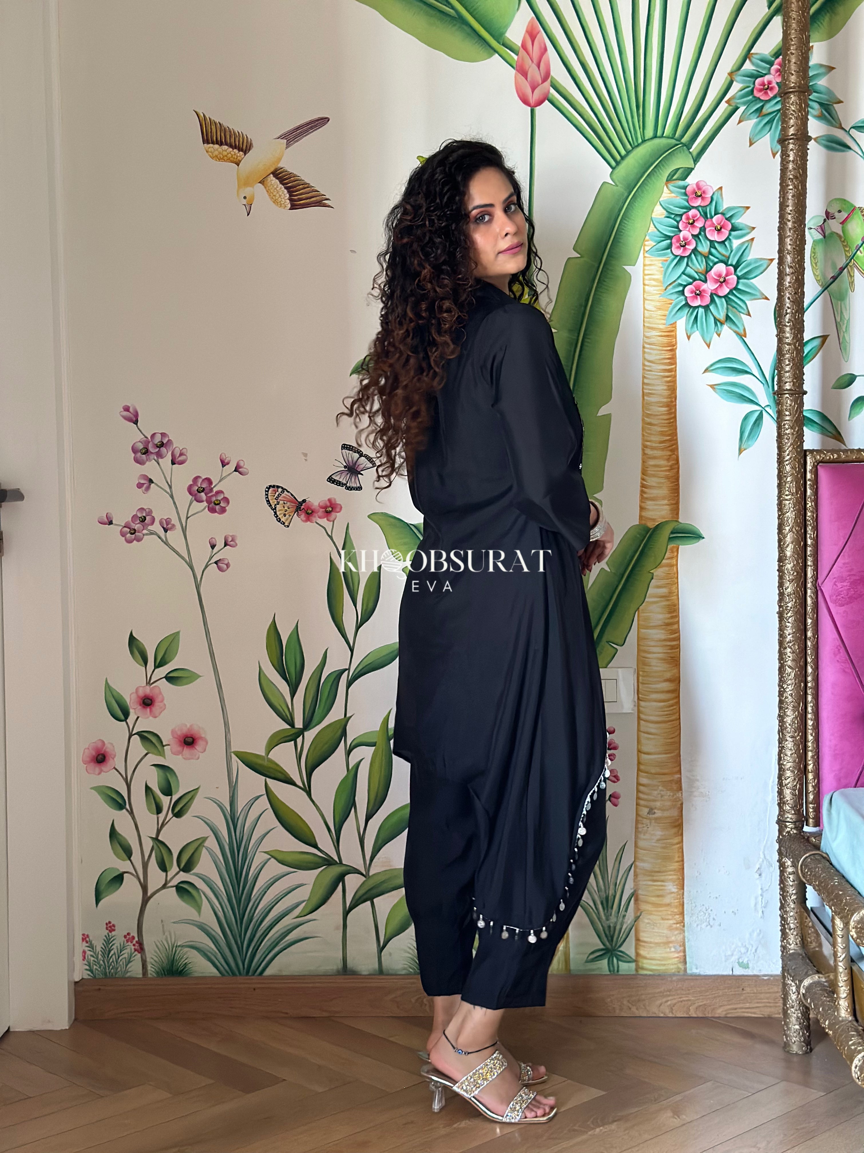 Glowy Fox Black Sequin Kurta Set for Women - Stylish Indian Ethnic Wear for Parties, Weddings & Festive Occasions