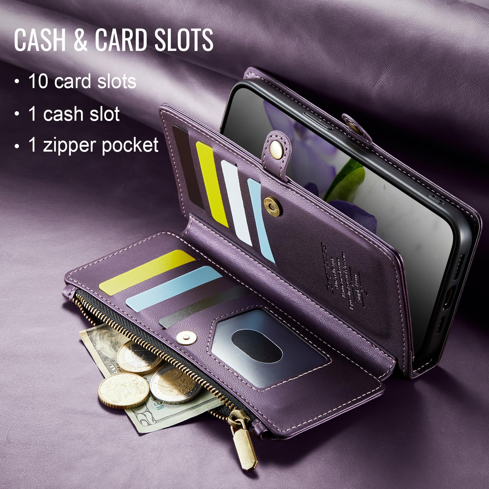 Premium RFID Blocking PU Leather Wallet Case for iPhone 15 Pro Max (6.7