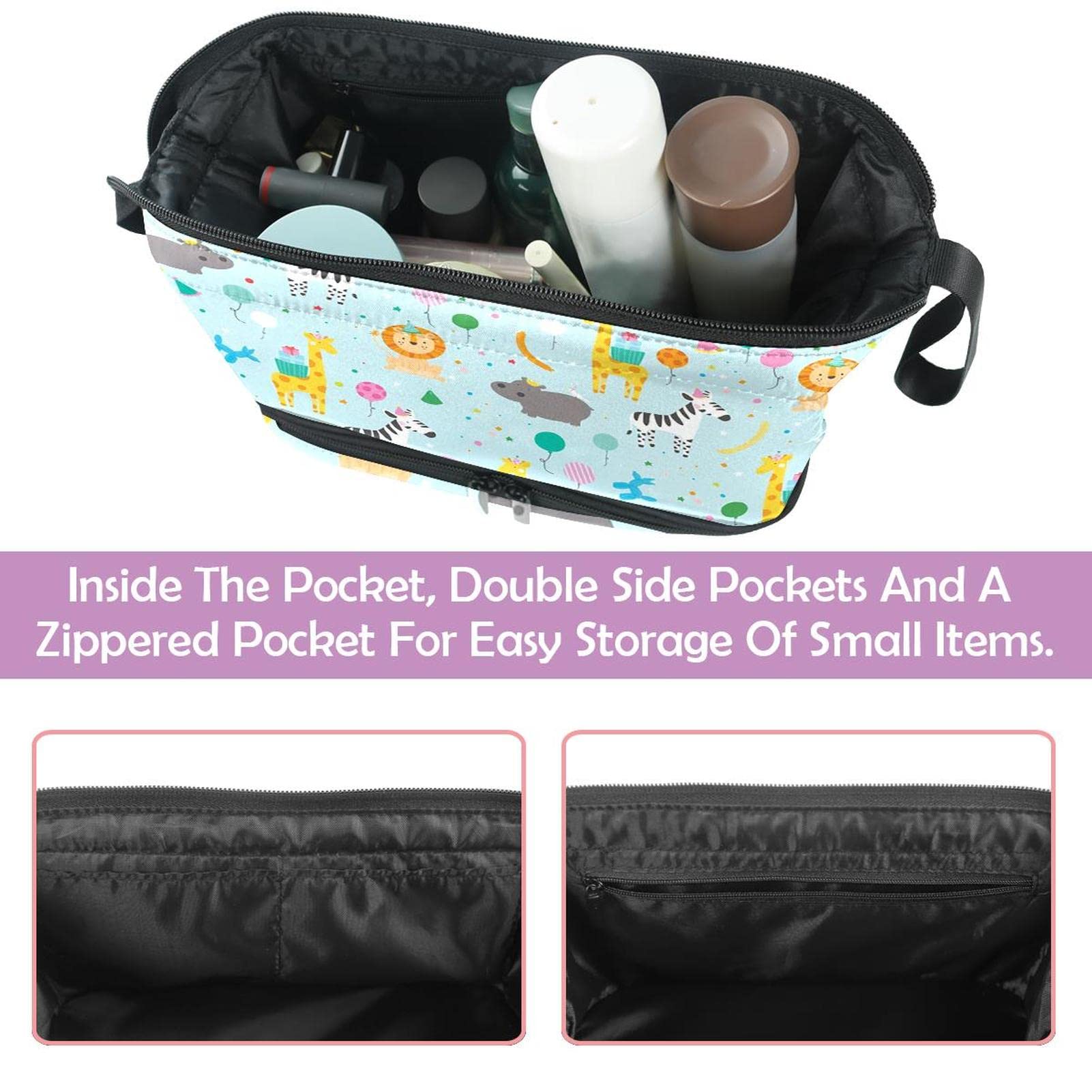 Double Layer Zebra Print Cosmetic Bag - Waterproof Travel Makeup Organizer Pouch for Women & Girls - Perfect for Toiletries, Travel Essentials & Daily Use
