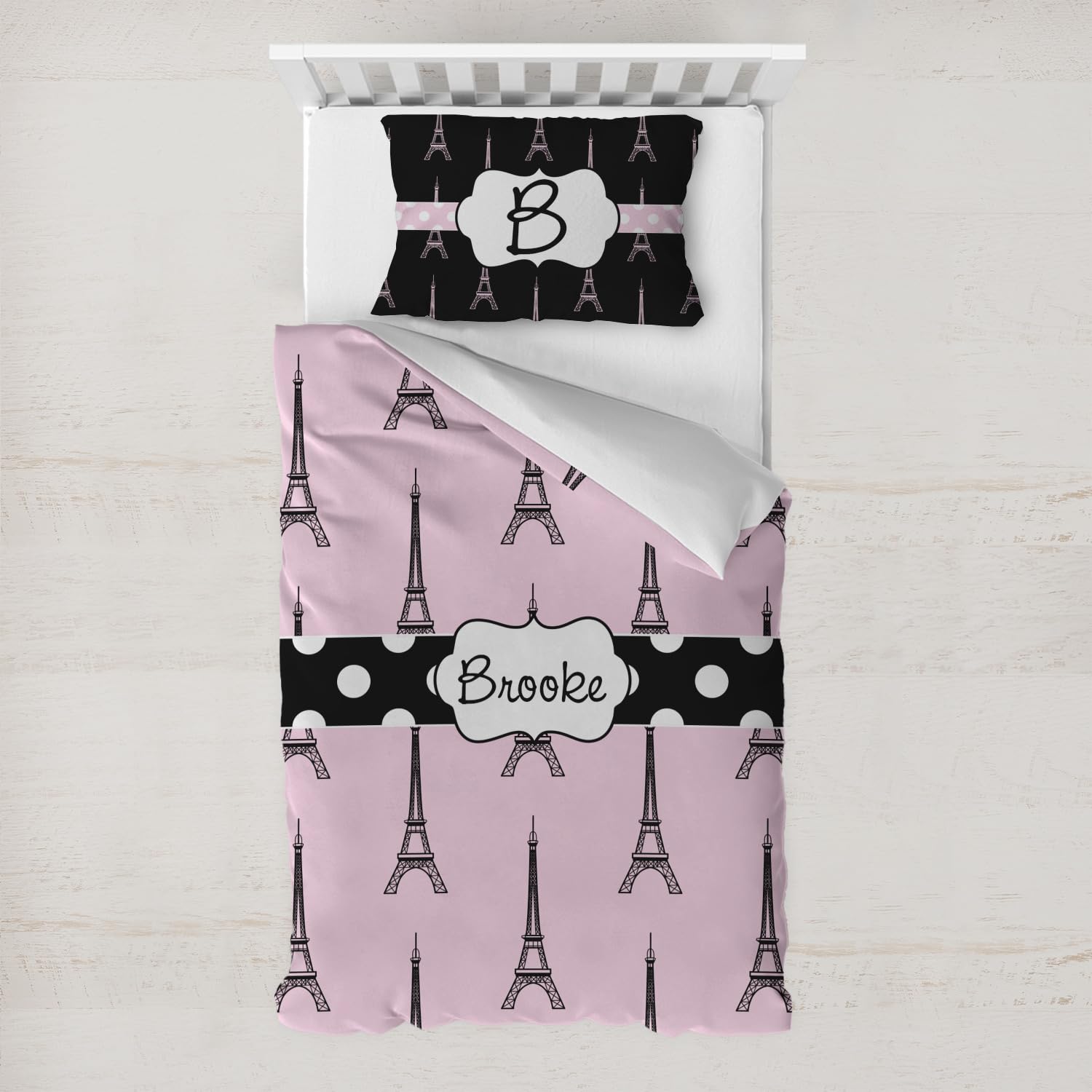 Personalized Eiffel Tower Toddler Bedding Set with Pillowcase - Paris Themed Nursery Decor for Girls & Boys - Perfect for Baby Cribs, Toddler Beds & Nursery Rooms