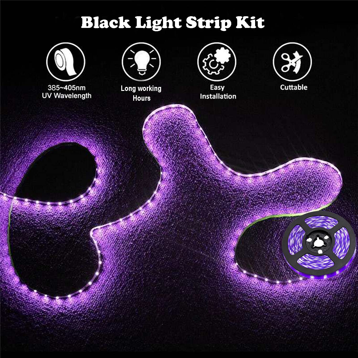 UV LED Strip Lights - 9.84ft Battery Powered 5V Blacklight Strips, Super Bright Non-Waterproof UV Black Light Kit with Battery Case - Perfect for Glow Parties, Halloween Decorations & Neon Art Projects