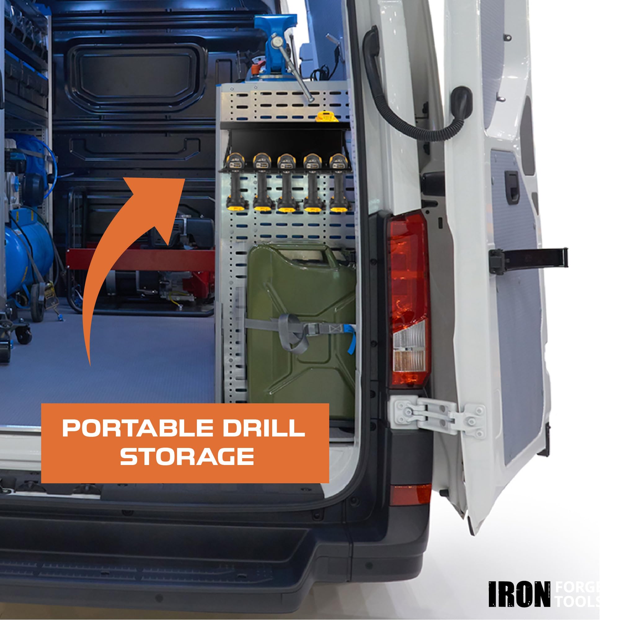 Heavy Duty Metal Power Tool Organizer Wall Mount - 5 Drill Holder Cordless Tool Dock with Locking Rack | Garage & Workshop Storage Solution | Perfect for Utility Trailers, Van Cabinets & Truck Tool Organization