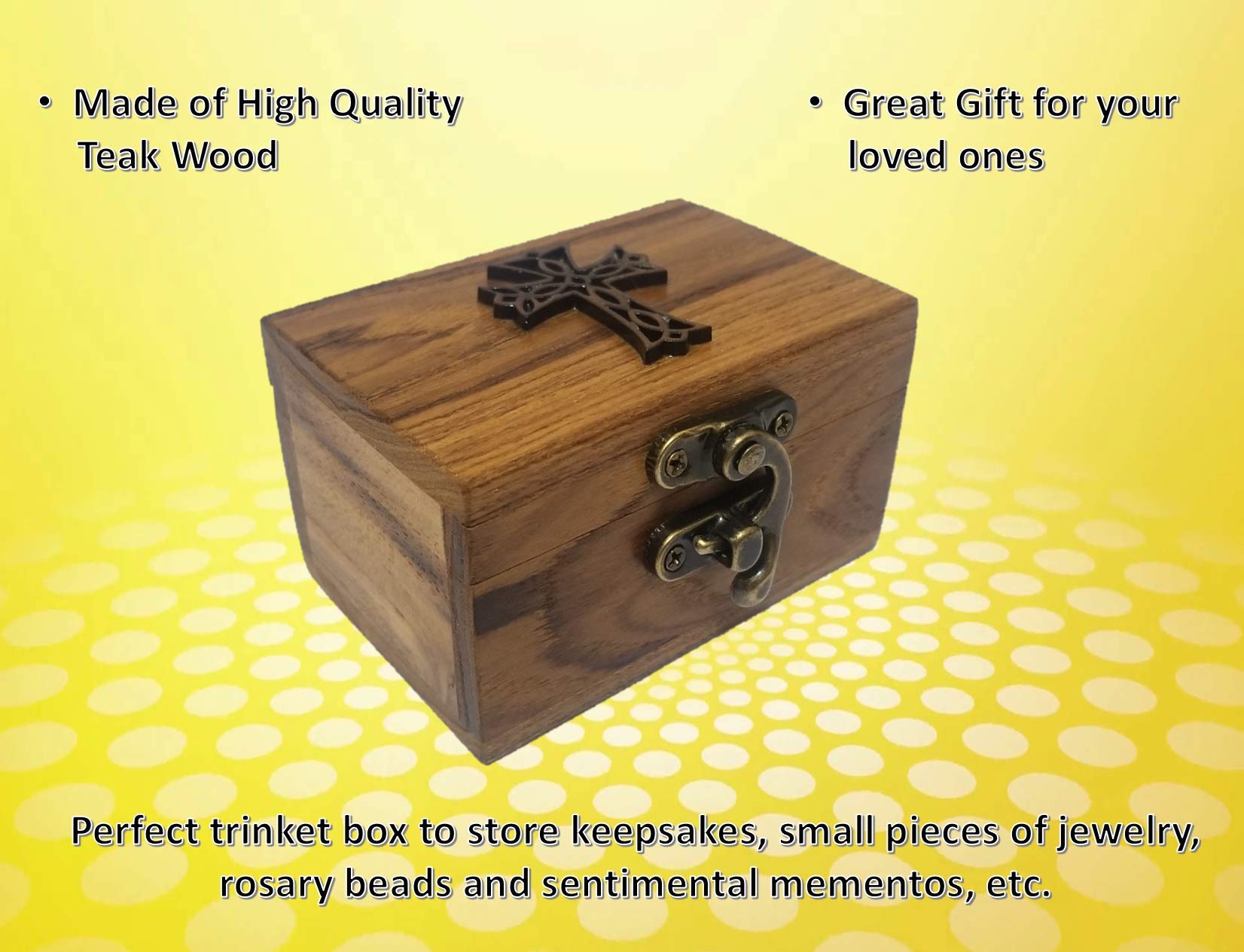 RK Collections Teak Wood Cross Rosary Jewelry Box - First Communion Gift, Keepsake Storage for Rosary Beads, Small Jewelry & Mementos | Perfect for Religious Ceremonies, Home Decor & Memory Preservation