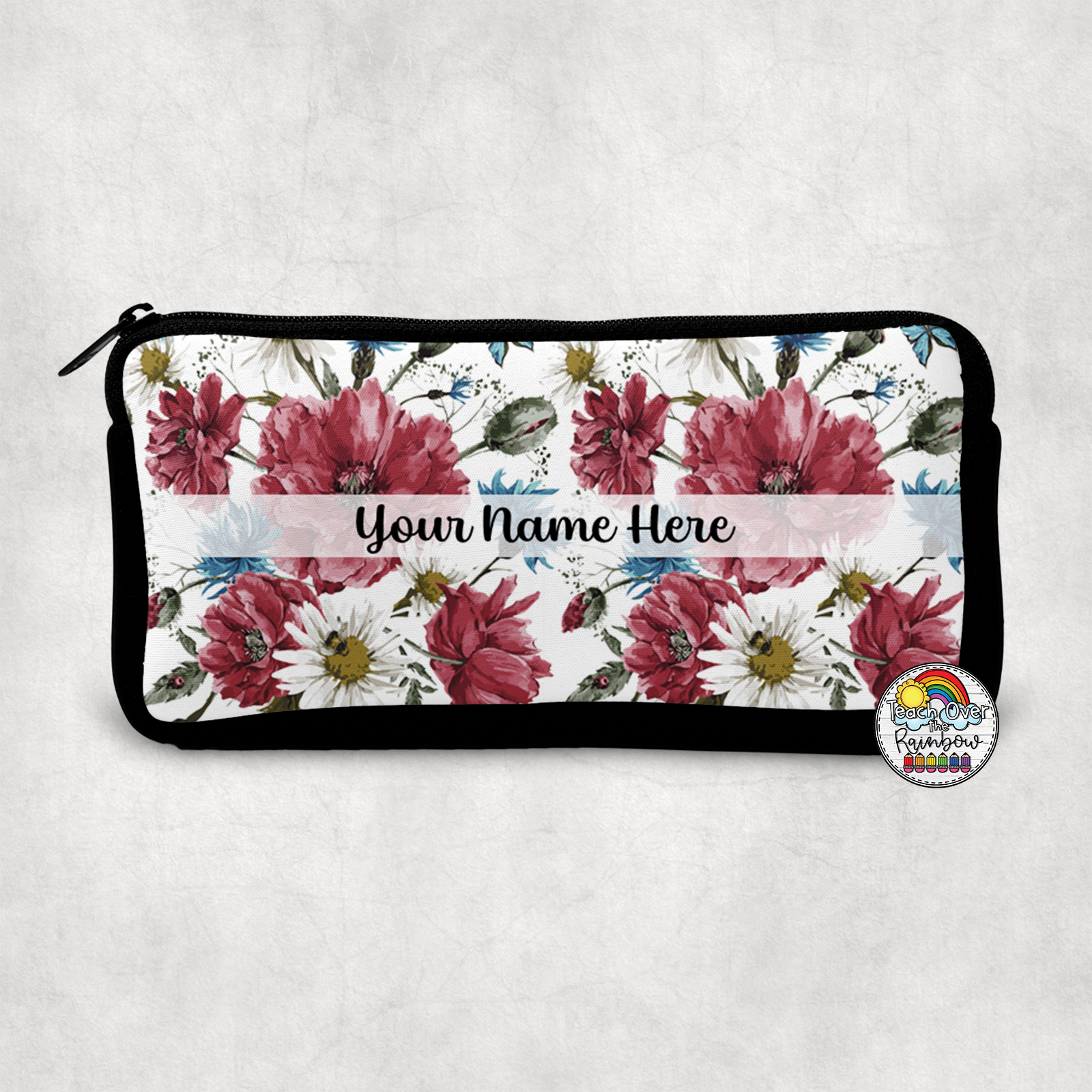 Elegant Burgundy Floral Small Pencil Case - Perfect for School, Office & Travel Organization | Compact Makeup Pouch for Women & Girls