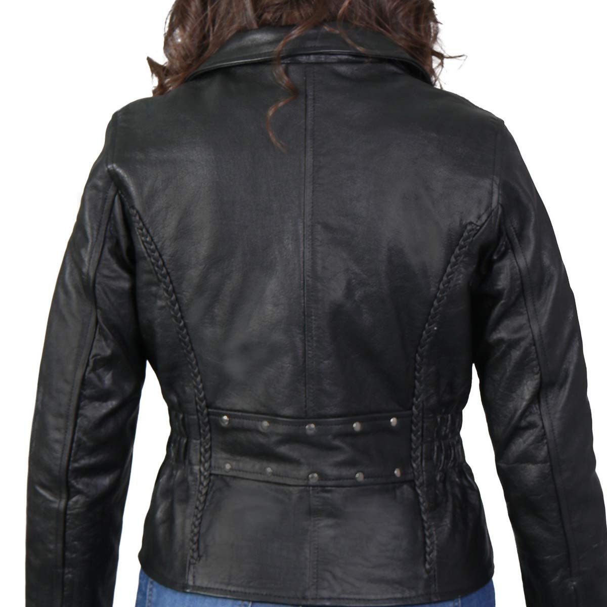Black Leather Braided Motorcycle Jacket for Women - Stylish & Durable Riding Gear for Bikers & Outdoor Adventures