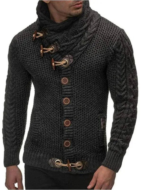Men's Turtleneck Button-Up Cardigan Sweater - Warm Winter Knit Pullover for Office, Casual & Date Nights