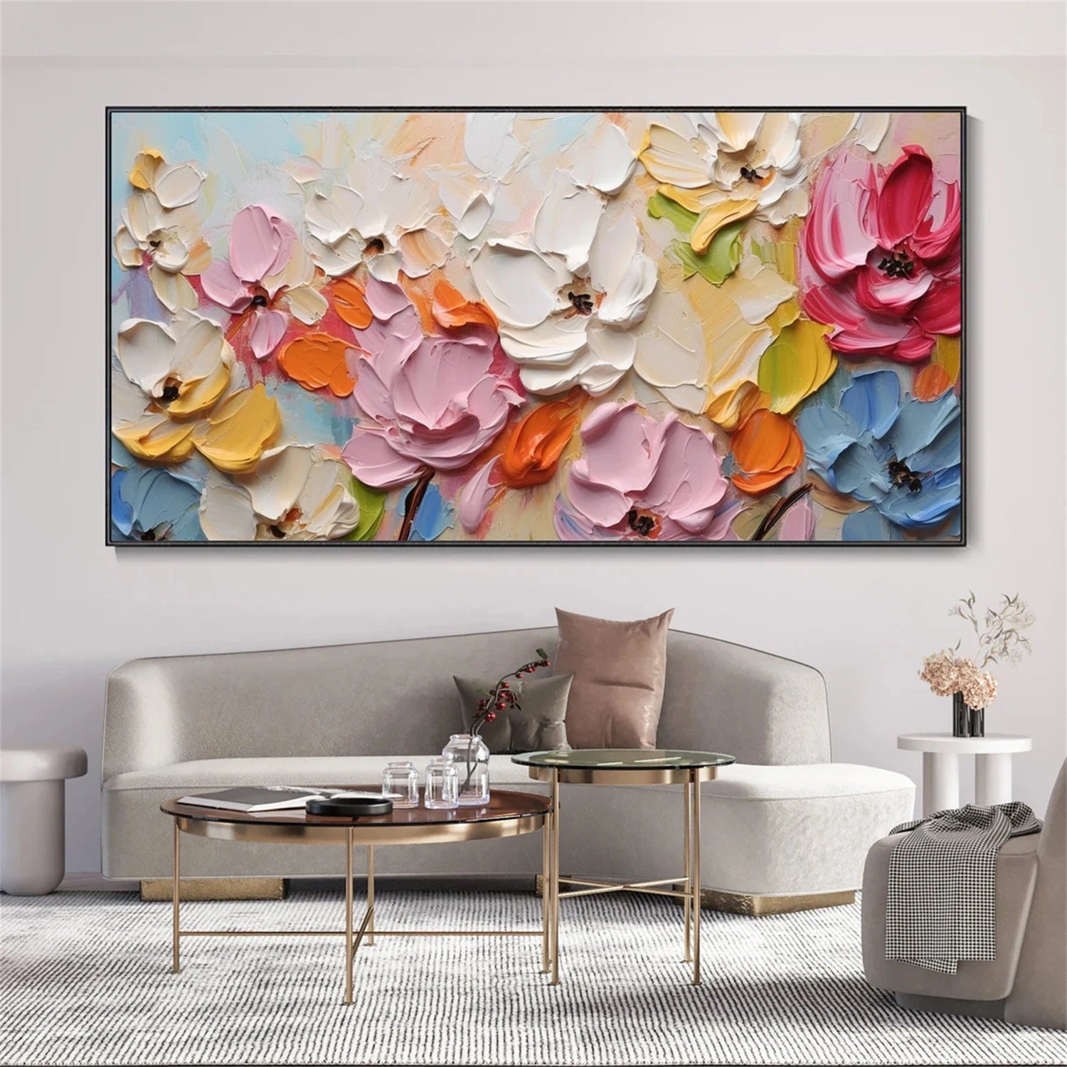 Beautiful Flower and Tree Painting #FT120 - Handmade Canvas Art for Home Decor, Living Room, Bedroom, and Office Wall Decor