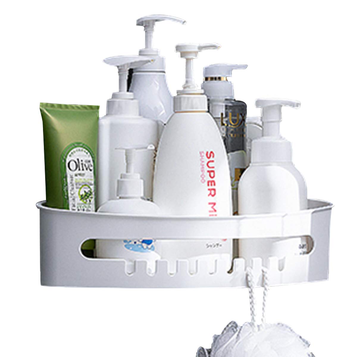 Elebac Corner Shower Caddy - Plastic Bathroom Organizer with Suction Cups, No Drill Wall Mounted Storage Shelf for Shower, Toilet, Dorm & Kitchen - Perfect for Small Space Organization and Bathroom Storage Solutions
