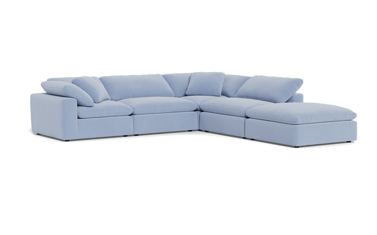 Fluffy 4-Piece Sectional Sofa with Ottoman - Modern L-Shaped Couch Set for Living Room, Family Room & Small Spaces - Soft Fabric Upholstery, Comfortable Seating for Relaxing & Entertaining