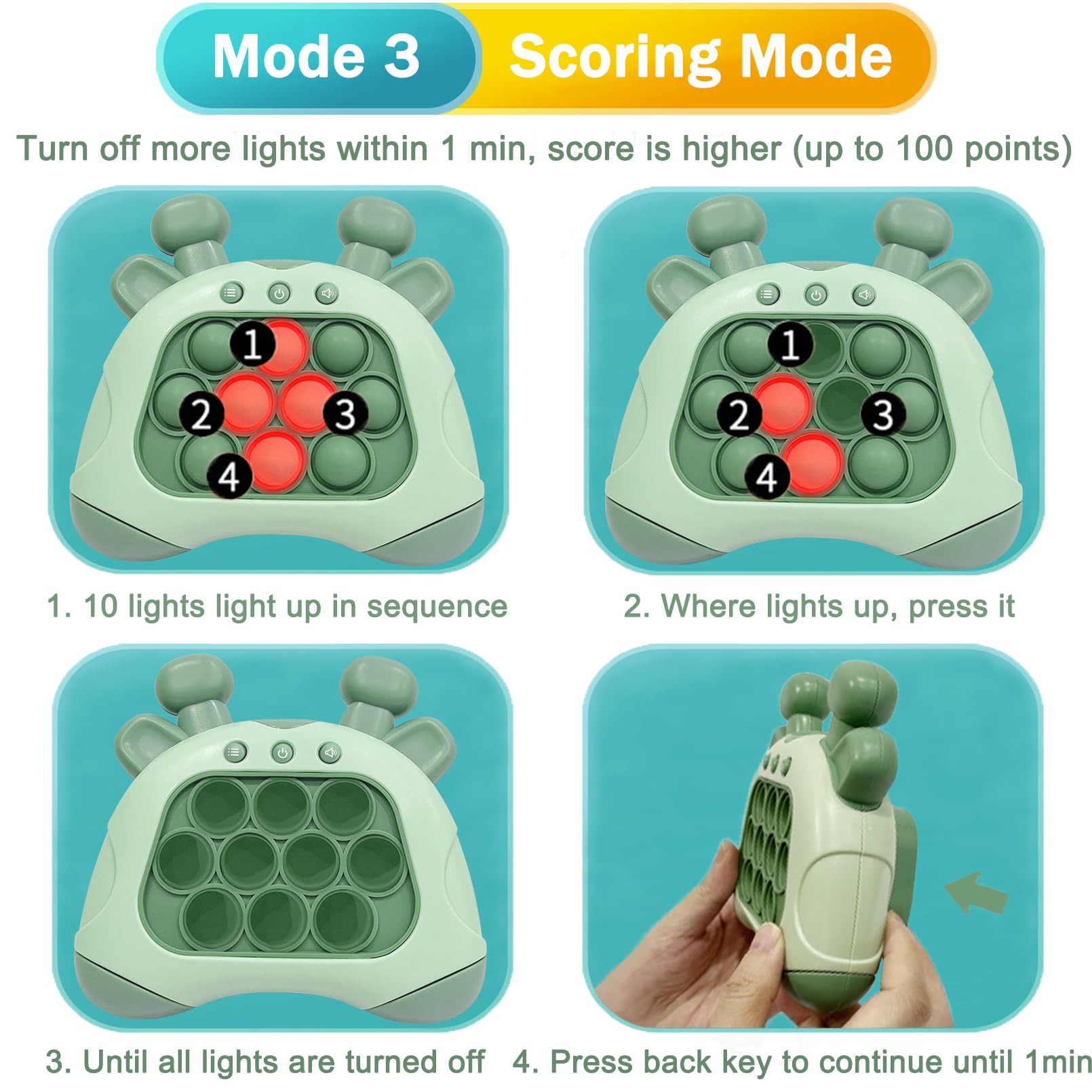 LED Push Pop Fidget Toy - Handheld Puzzle Game for Kids & Adults - Stress Relief & Focus Aid - Green Deer Design