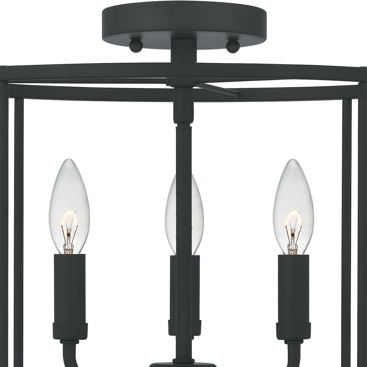 Quoizel Abner 3-Light Matte Black Semi-Flush Mount Ceiling Light Fixture - Modern Lighting for Bedroom, Kitchen, Hallway & Entryway