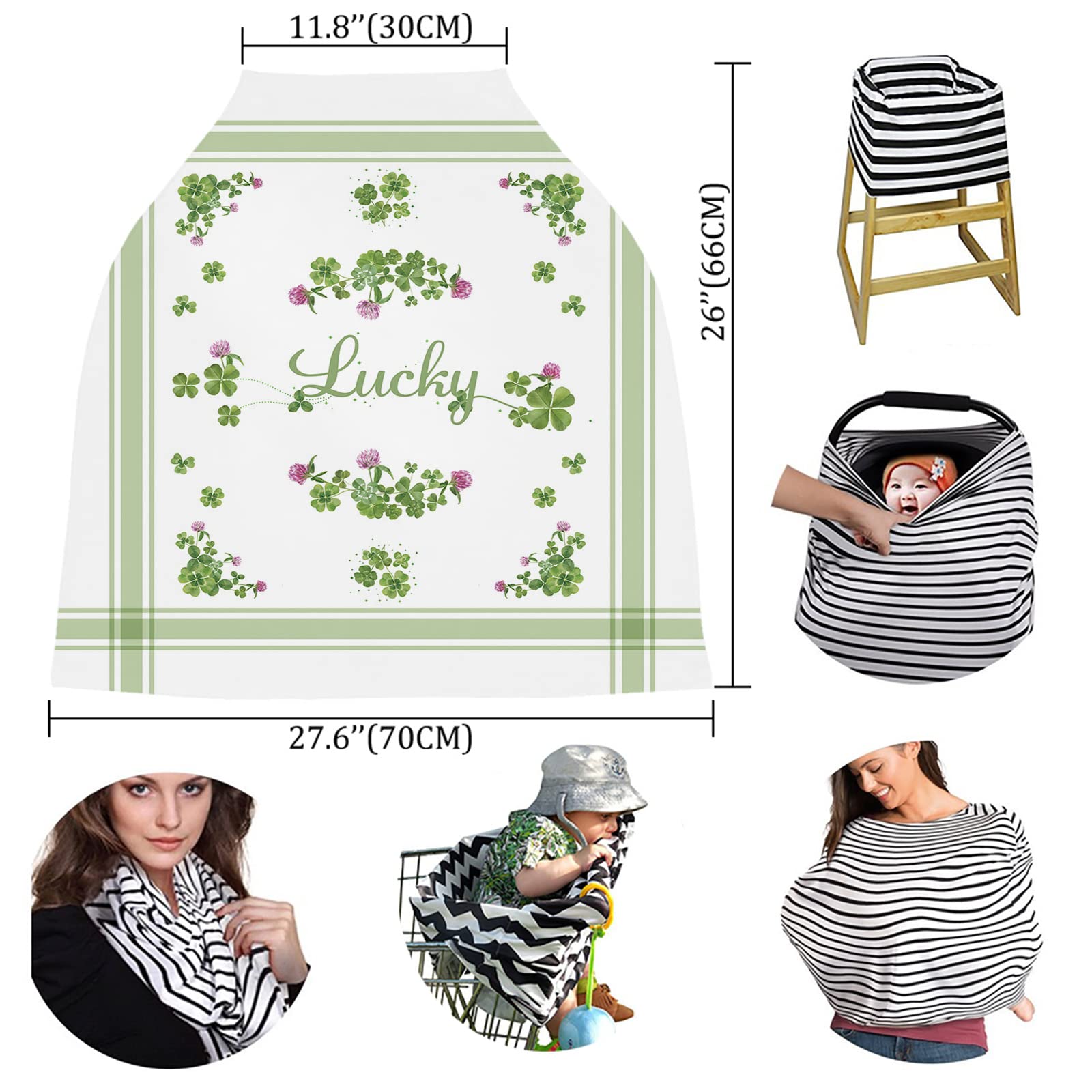 St. Patrick's Day Baby Car Seat Cover - Lucky Irish Clover Floral Waterprint Nursing Cover & Breastfeeding Scarf | Soft Stretchy Car Seat Canopy, Shopping Cart & Stroller Cover for Newborns | Perfect for Irish-Themed Outings & Baby Showers