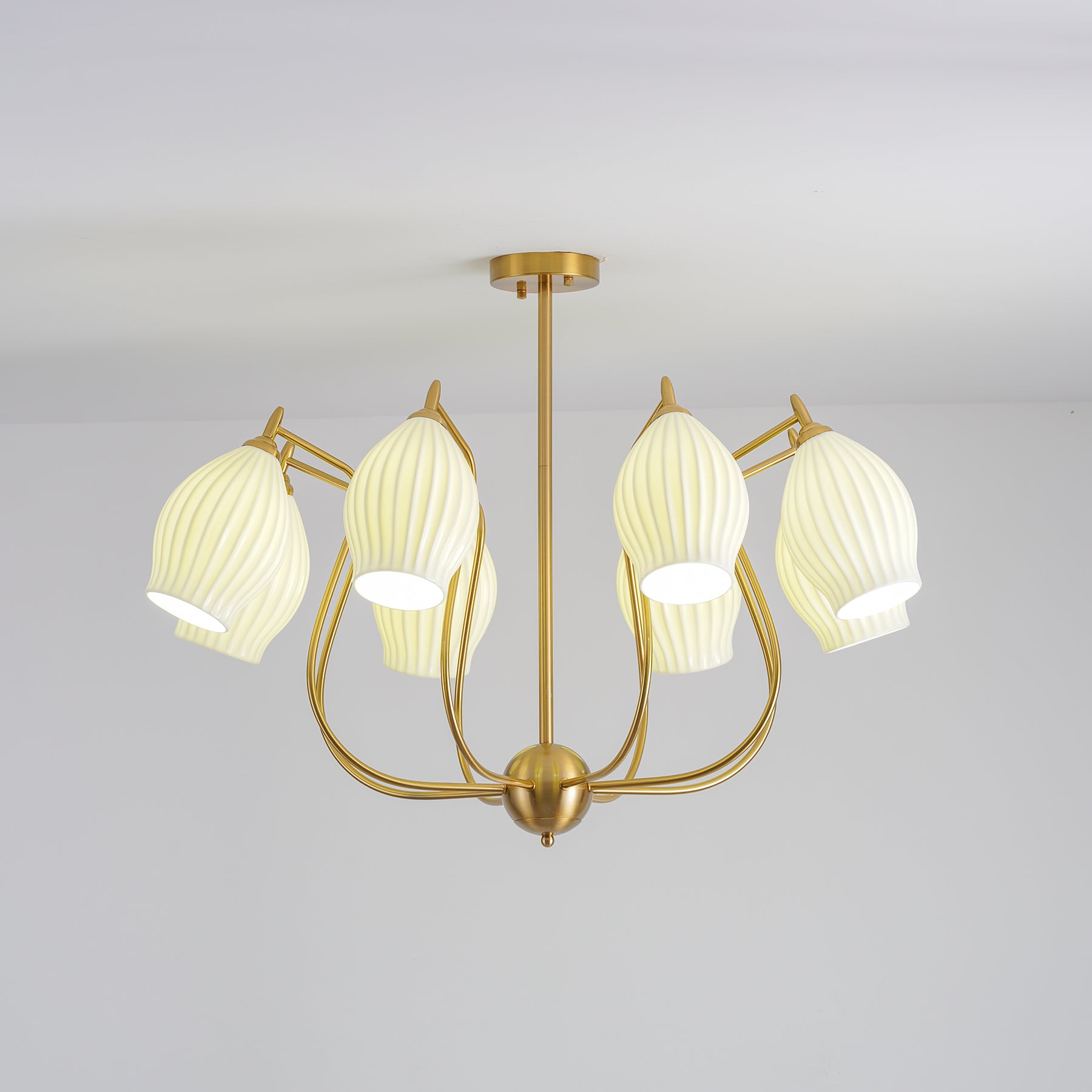 Elegant Ceramic Ribbed Chandelier - Modern Farmhouse Lighting Fixture for Dining Room, Living Room & Bedroom Ceiling Decor