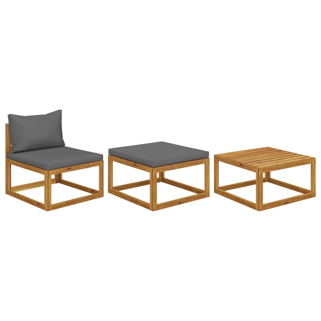 Premium 3-Piece Dark Gray Wooden Outdoor Patio Furniture Set with Cushions & Coffee Table - Perfect for Garden, Lawn, and Backyard Relaxation | Weather-Resistant Conversation Set for Entertaining Guests or Family Gatherings