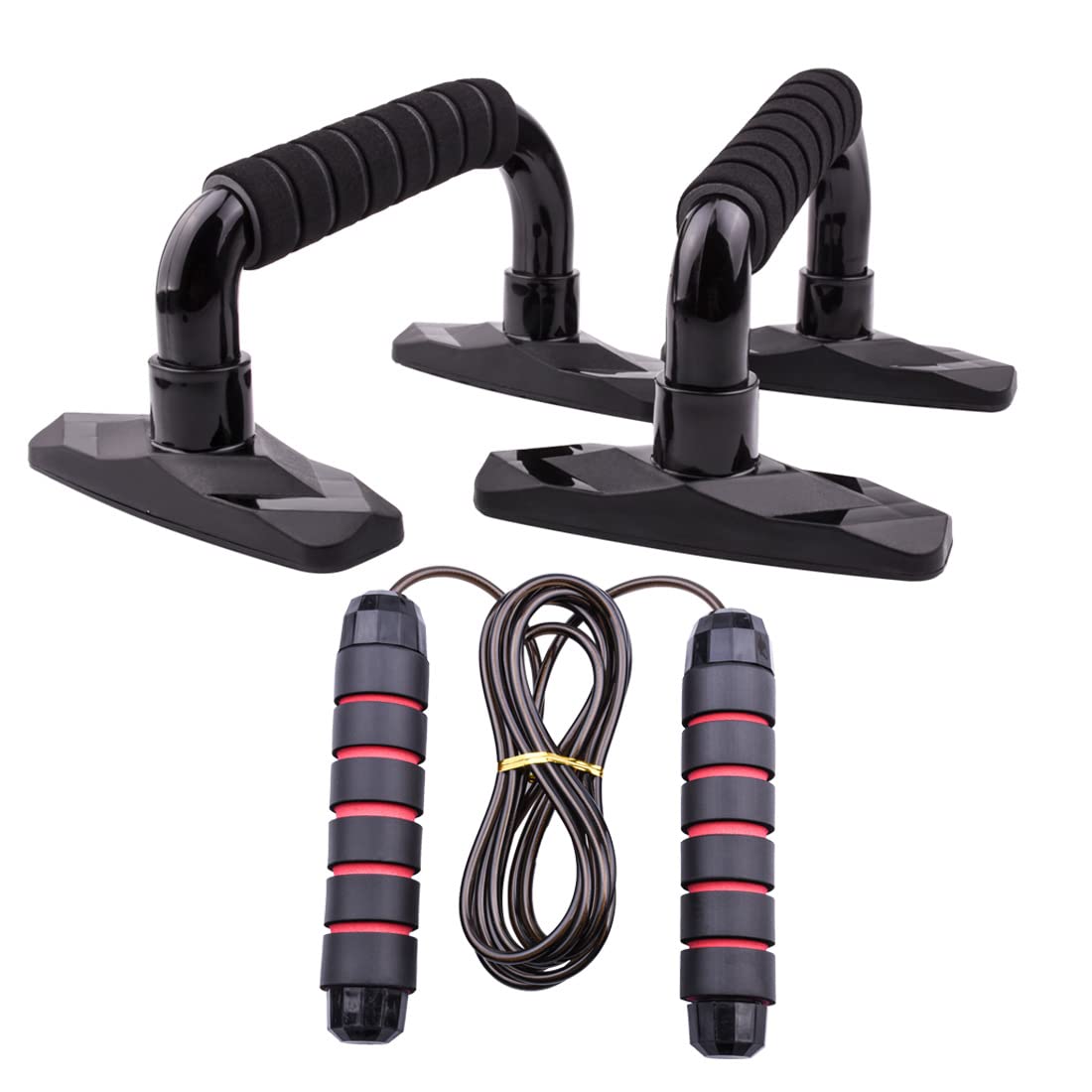 Push Up Bars Stand - Adjustable Abdominal & Body Building Workout Equipment for Home Gym - Strength Training & Muscle Grip Exercise Tool for Men & Women (Black with Rope) - Perfect for Push-Ups, Planks & Core Workouts