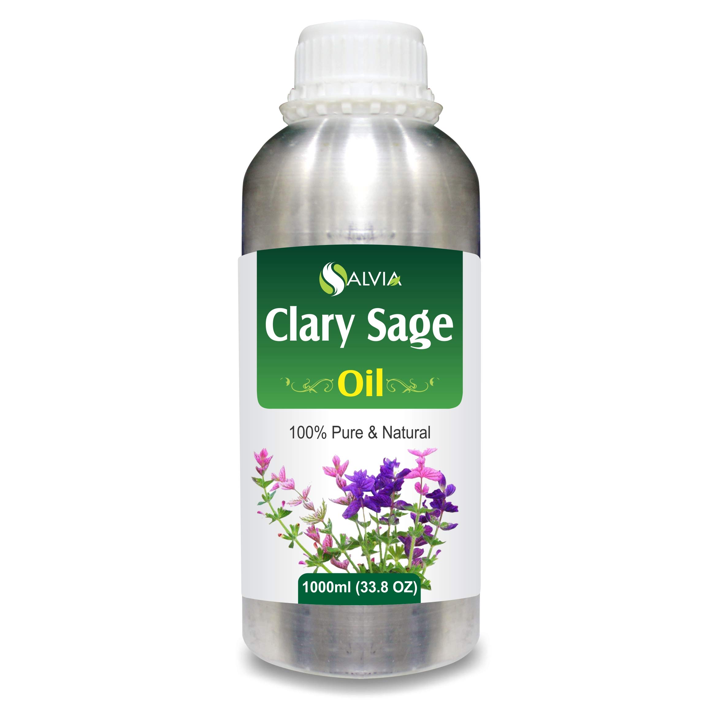 100% Pure Organic Clary Sage Essential Oil (Salvia sclarea) - Undiluted, Unrefined, Therapeutic Grade for Aromatherapy - 1000ml/33.8fl oz - Perfect for Diffusers, Massage & Stress Relief