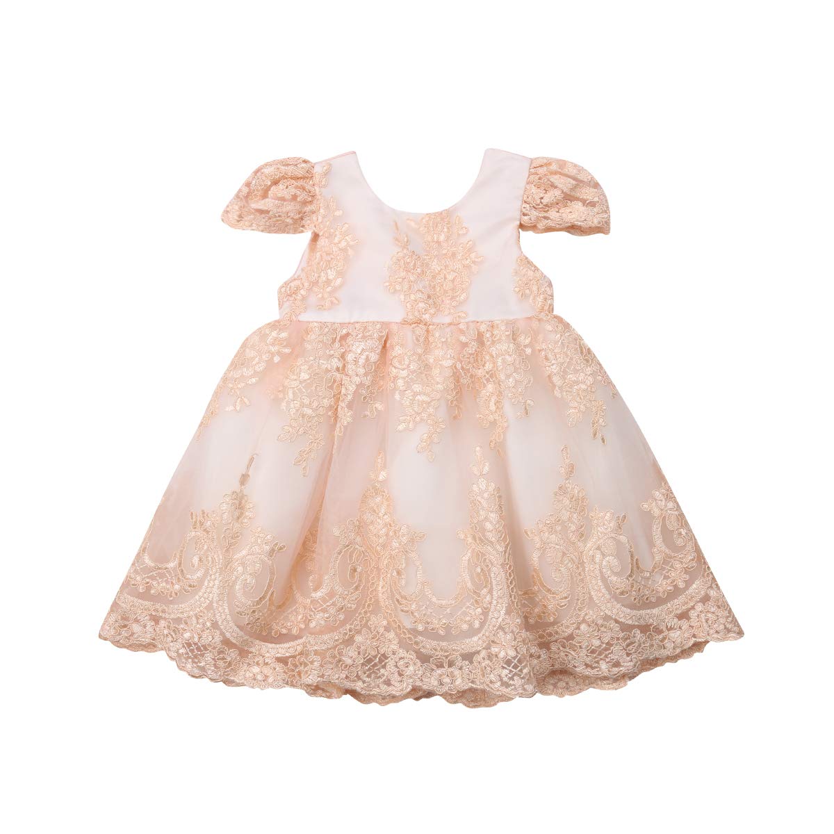 Girls' Crochet Flower Embroidered Bowknot Short Sleeve Dress - Elegant Flower Girl & Bridesmaid Dress for Weddings, Parties & Special Occasions
