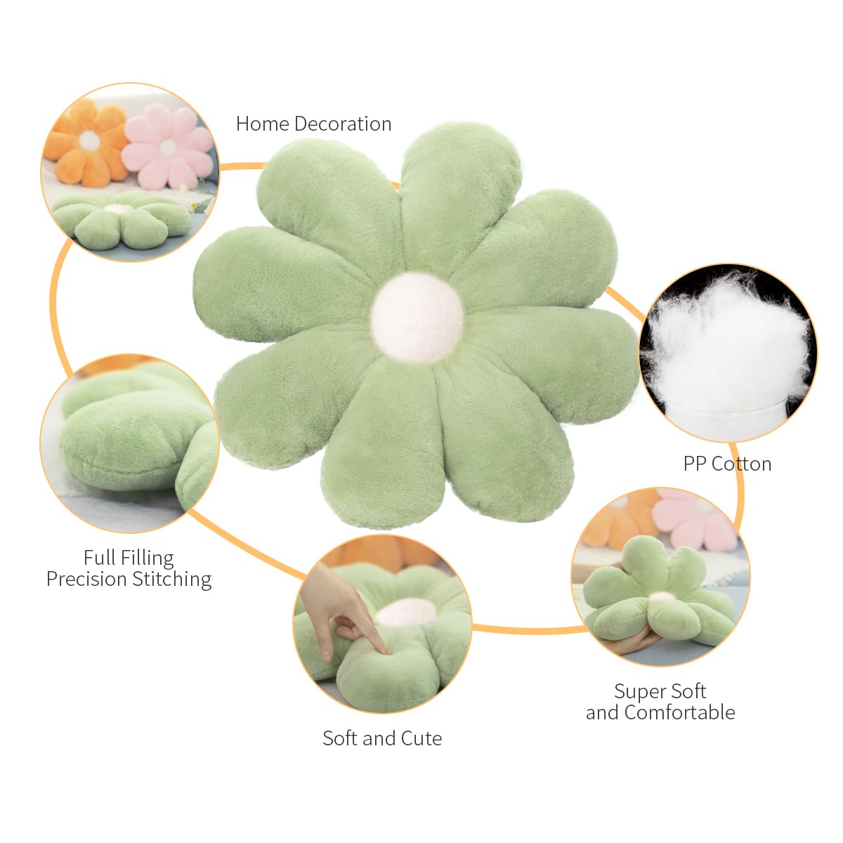FIONOUT Daisy Flower Pillow - Soft Plush Throw Cushion for Reading & Decor (Beige) - Cozy Floor Seating & Room Decor