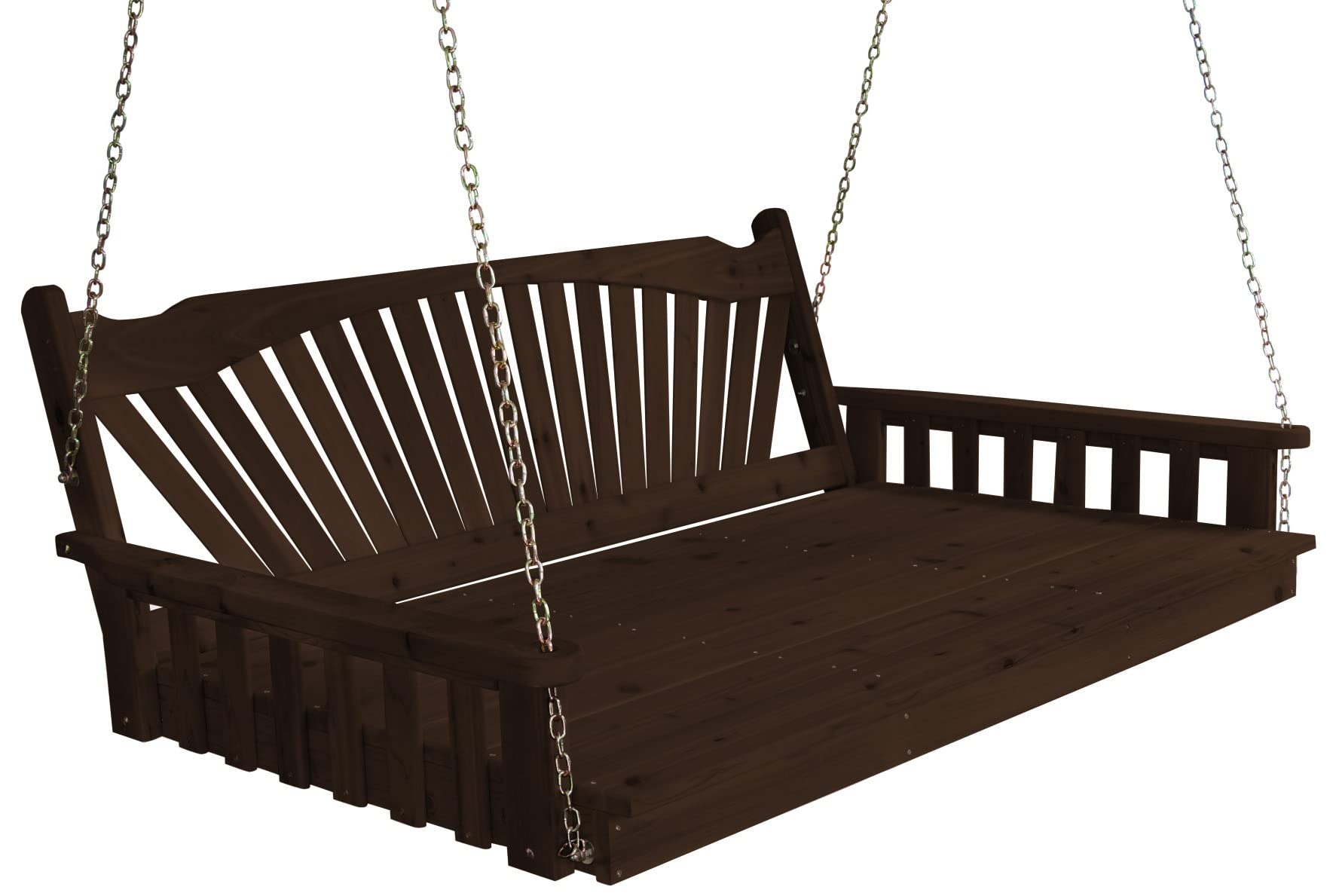 Furniture Barn USA 5ft Cedar Fanback Swing Bed with Walnut Stain - Perfect for Porch, Patio, and Backyard Relaxation