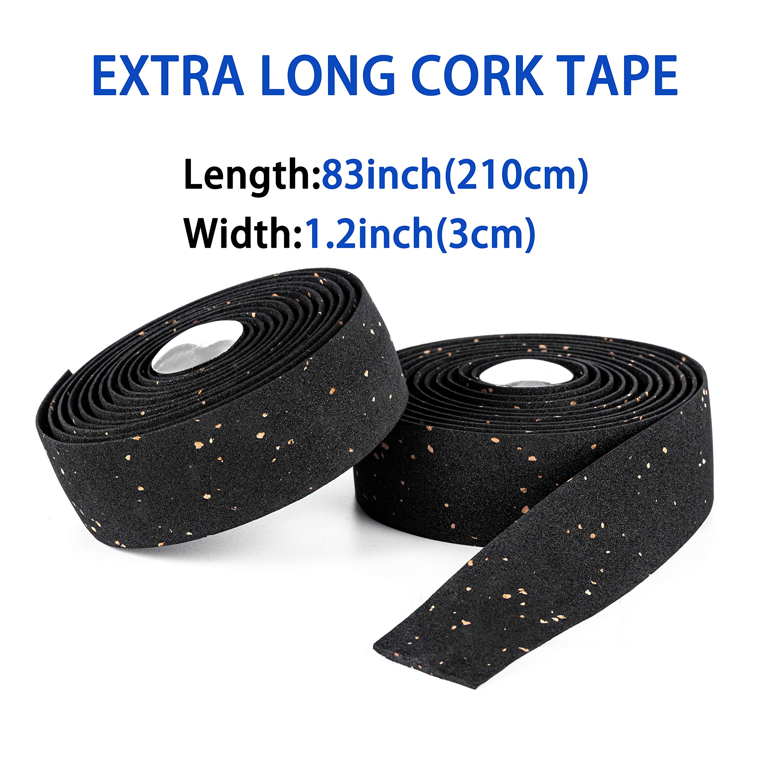 Premium Cork & EVA Bike Handlebar Tape - 2 Rolls Black | Non-Slip Cycling Handlebar Wraps for Road Bikes | Comfortable Grip for Long Distance Riding & Commuting