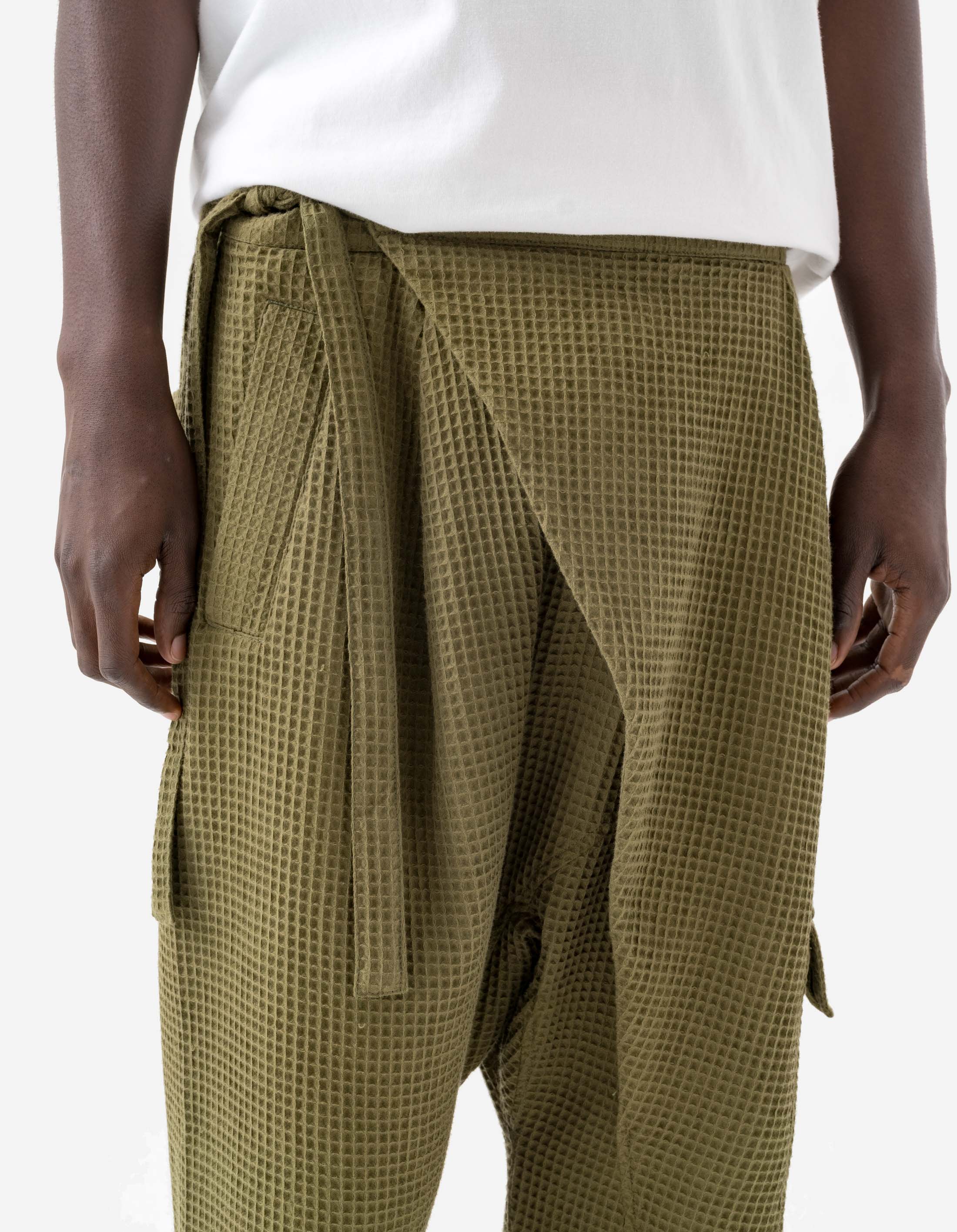 6203 Waffle Hanbok Pants Olive - Korean Traditional Comfort Pants for Women & Men - Perfect for Loungewear, Yoga, and Cultural Events