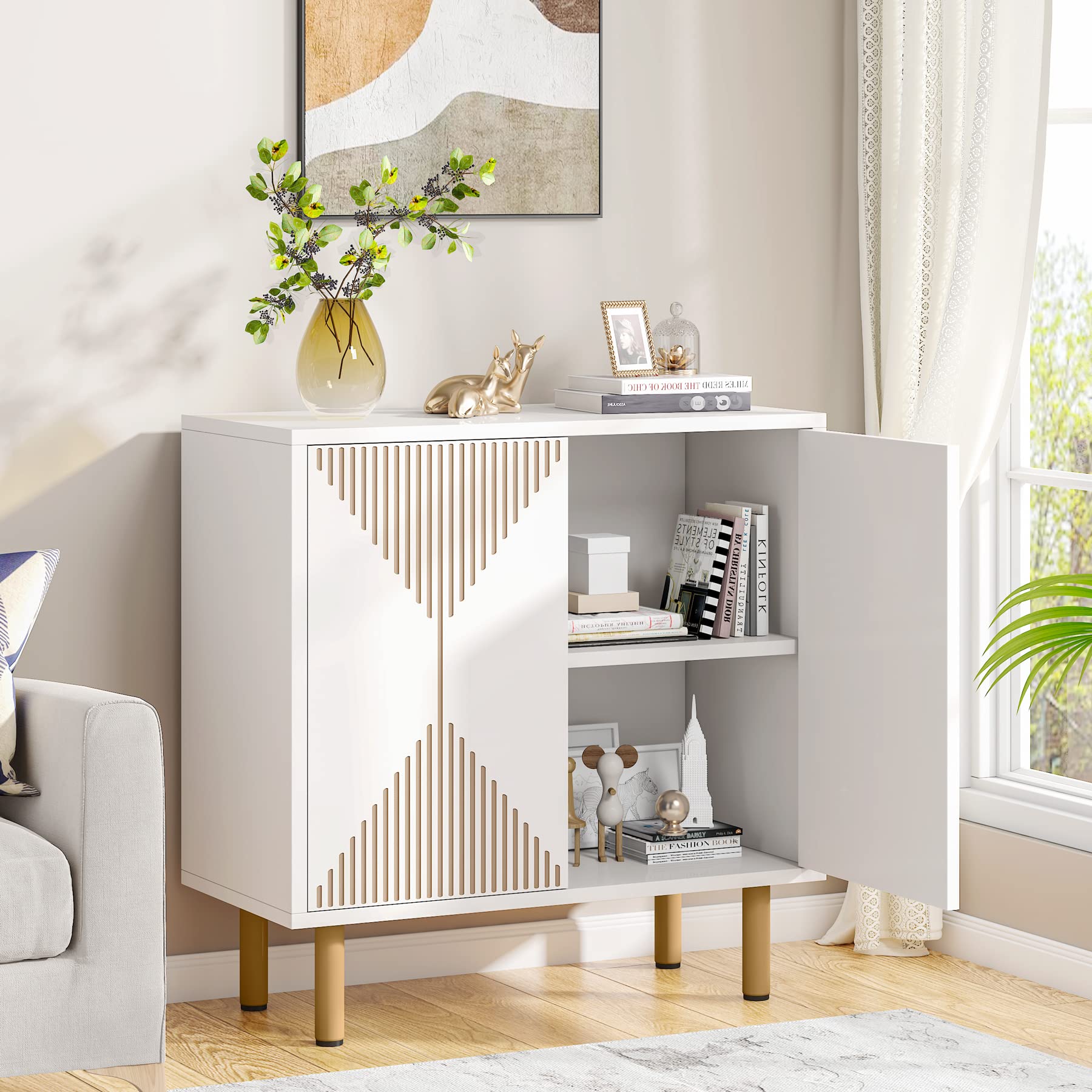Tribesigns Modern White Storage Cabinet Set - 59