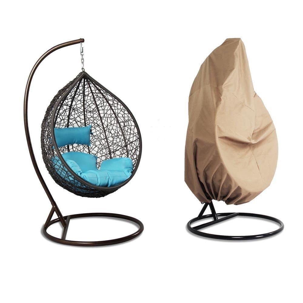 Outdoor Hanging Hammock Porch Swing Chair with Blue Cushion & Free Cover - Egg-Shaped Patio Furniture for Relaxing in Garden, Backyard or Balcony