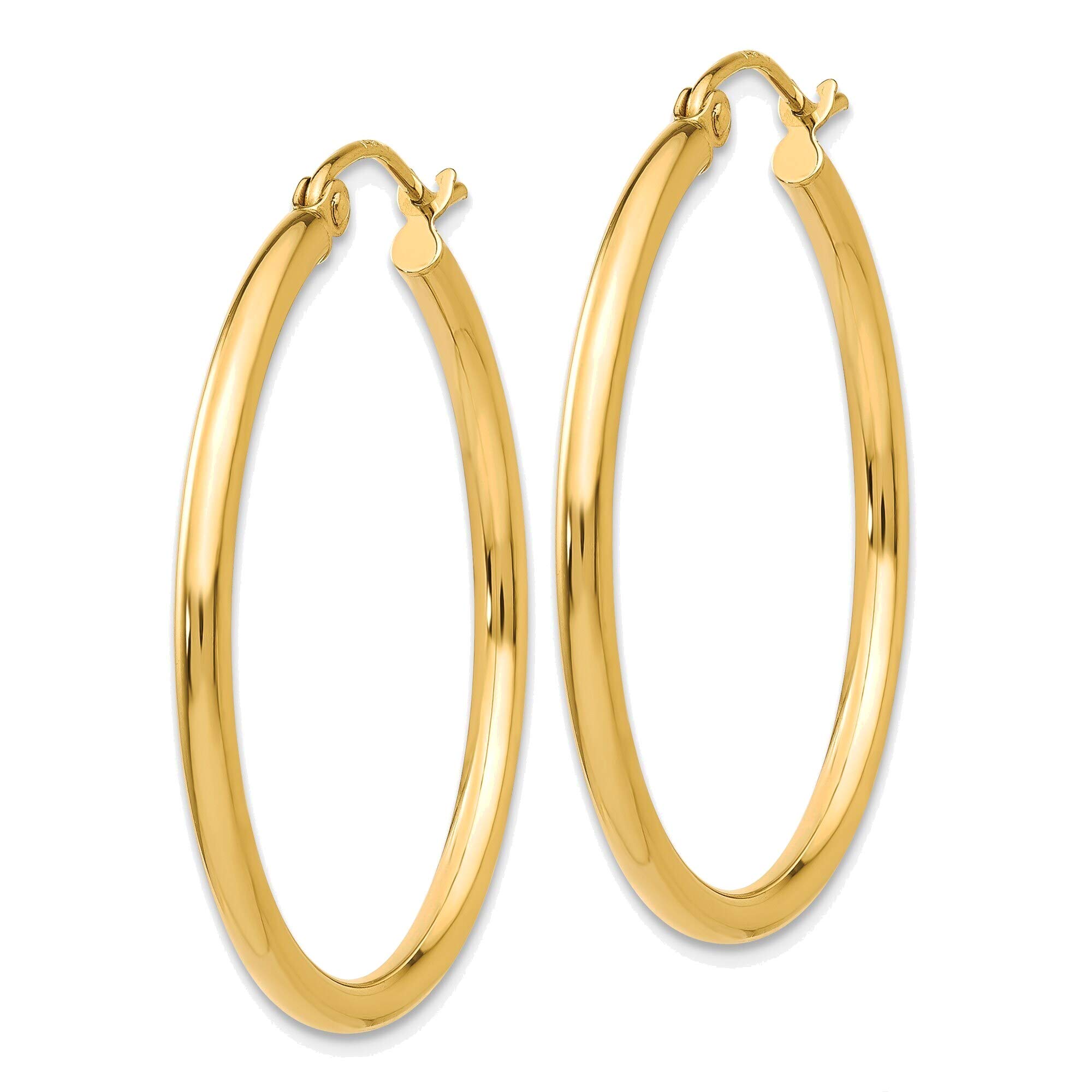 14K Yellow Gold 2mm Lightweight Polished Tube Hoop Earrings - Perfect for Everyday Wear, Parties & Special Occasions