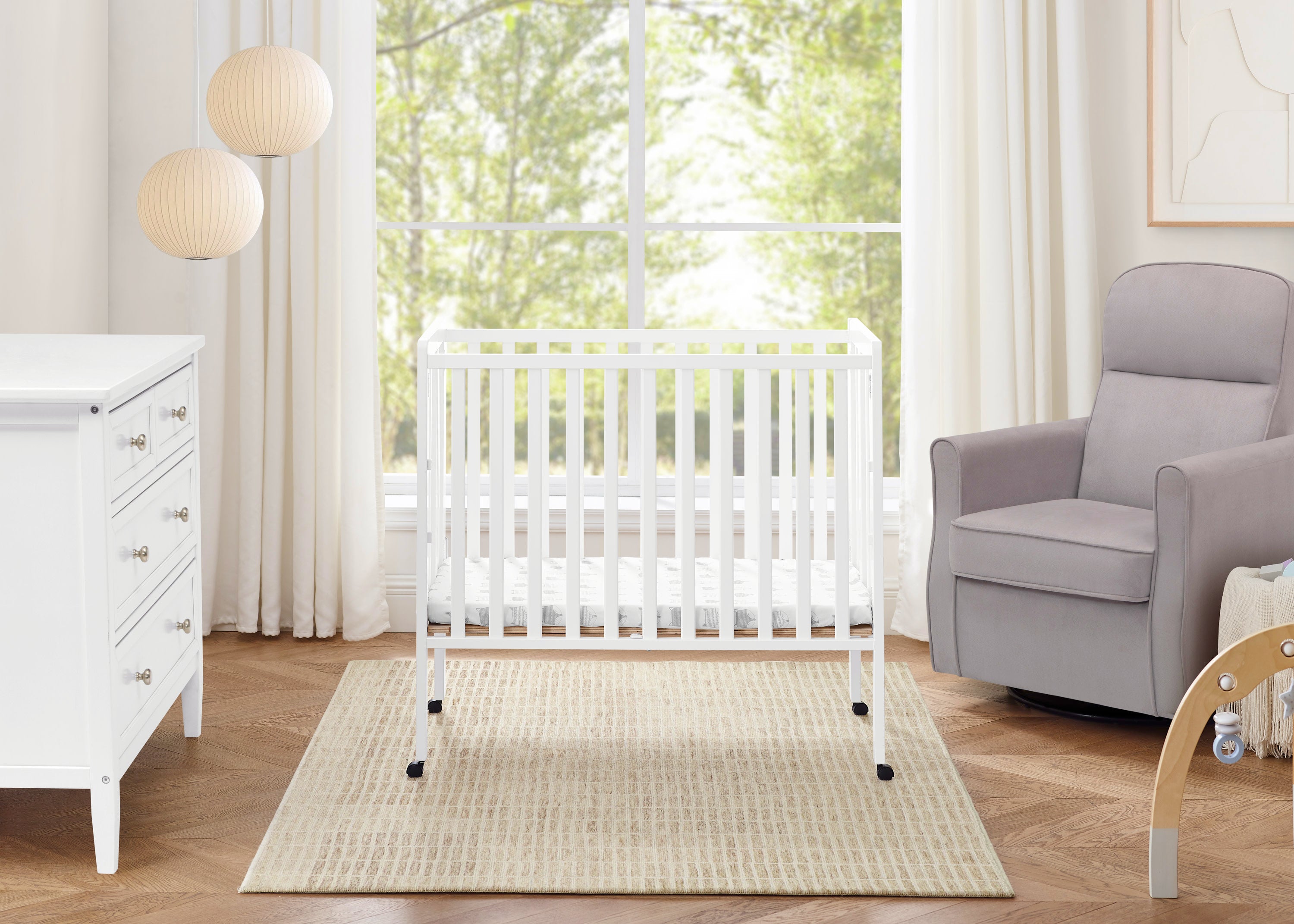 Lee Portable Folding Mini Crib with 1.5 Inch Mattress - Lightweight Travel Crib for Babies & Toddlers - Perfect for Home, Travel, and Daycare Use