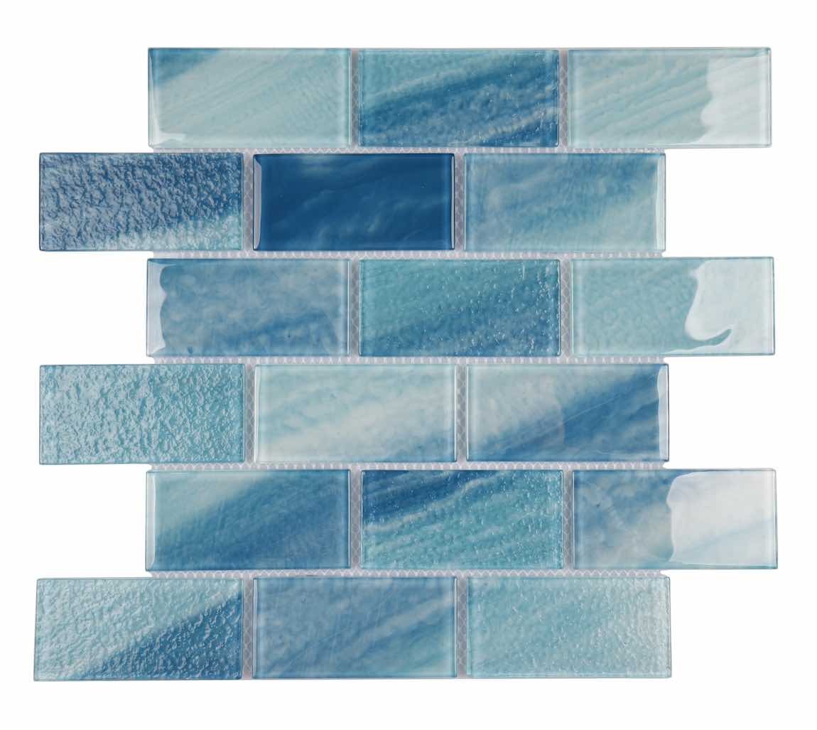 Sky Blue Sea Breeze Glass Tile 2x4 Inch - Perfect for Bathroom Backsplash, Kitchen Mosaic, and Pool Decor