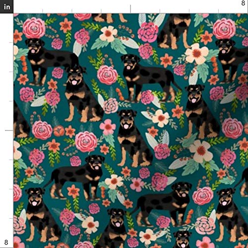 Rottweiler Floral Dog Print Upholstery Velvet Fabric by The Yard - Spring Pet Portrait Design for Home Decor, Apparel & DIY Projects | Durable Bottomweight Material for Curtains, Pillows & Clothing