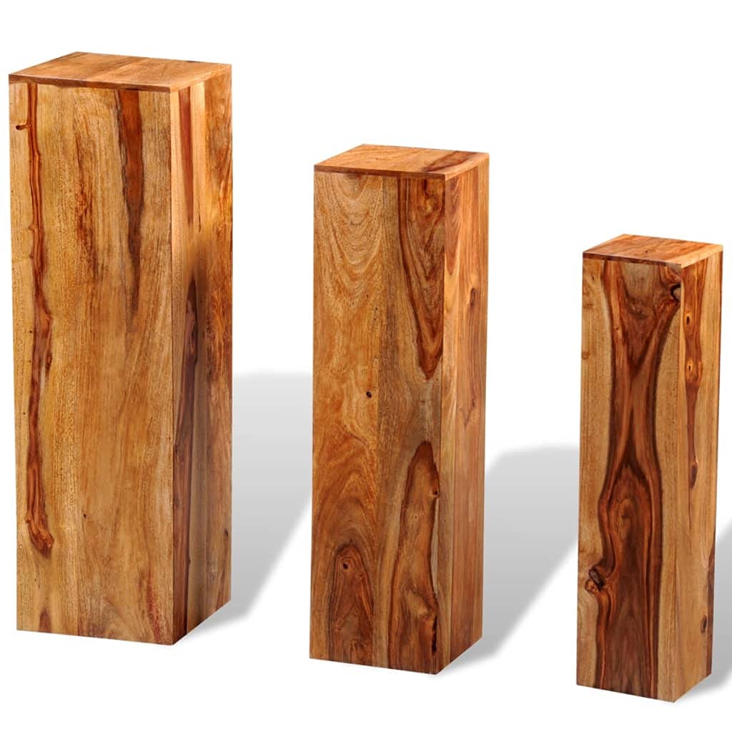 iFCOW 3-Tier Solid Sheesham Wood Plant Stand - Natural Brown Indoor/Outdoor Flower Pot Holder for Living Room, Balcony & Garden Decor