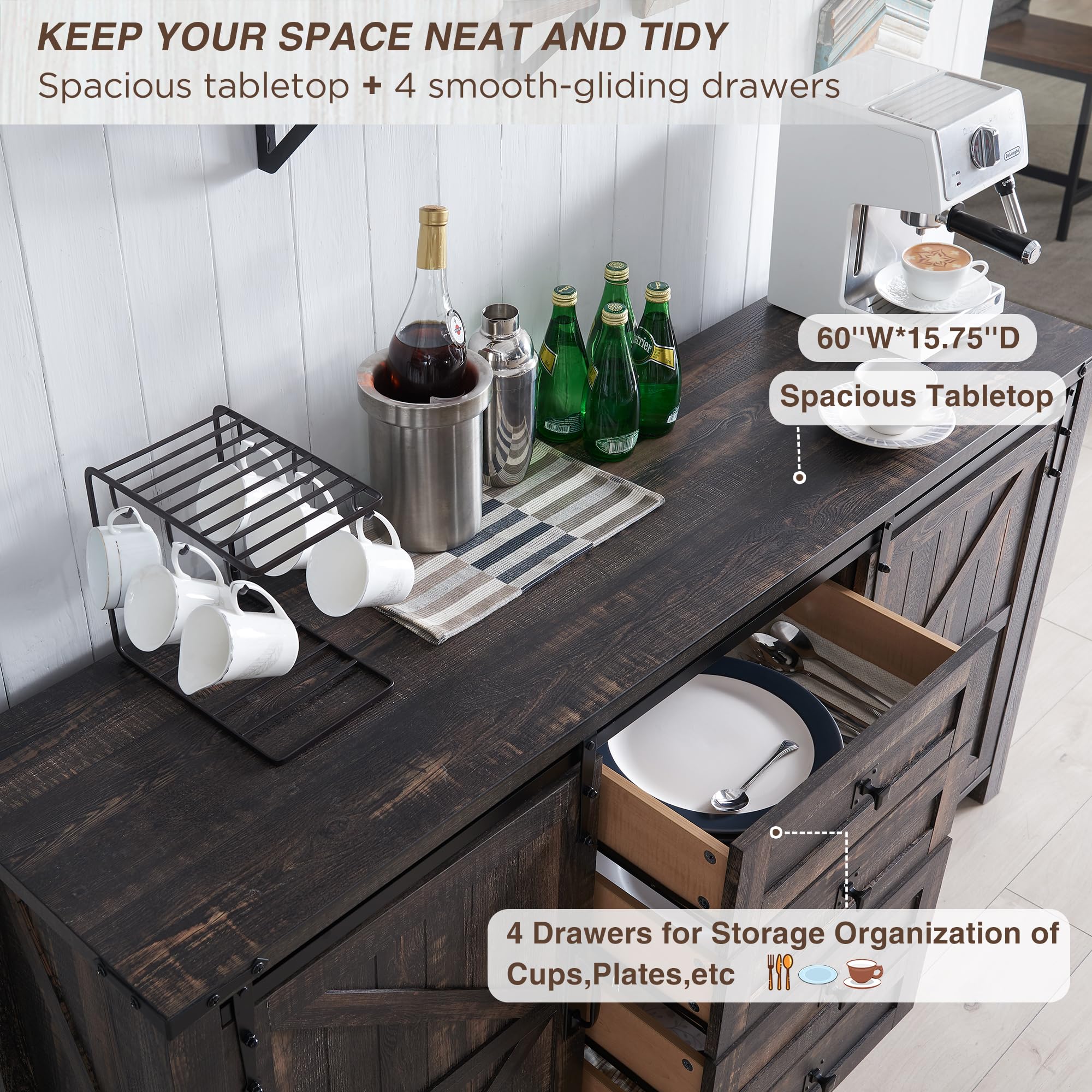 Farmhouse Sideboard Buffet Cabinet with Storage - 60