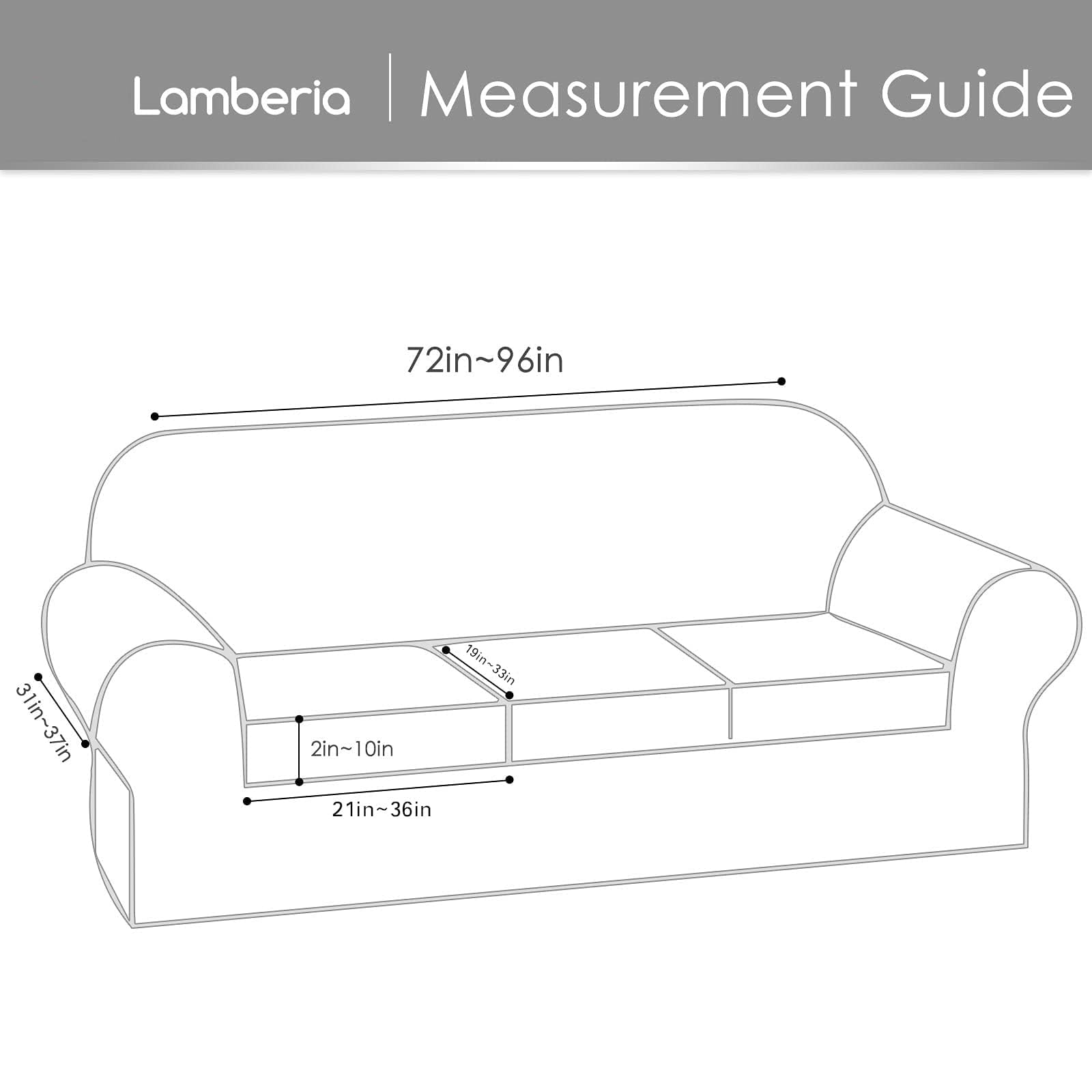 Lamberia Stretch Velvet Sofa Cover for 3 Cushion Couch - 4 Piece Washable Furniture Protector - Plush & Thick Slipcover for Pets, Kids - Sofa-L Size, Grey - Perfect for Living Room, Family Room & Pet-Friendly Homes
