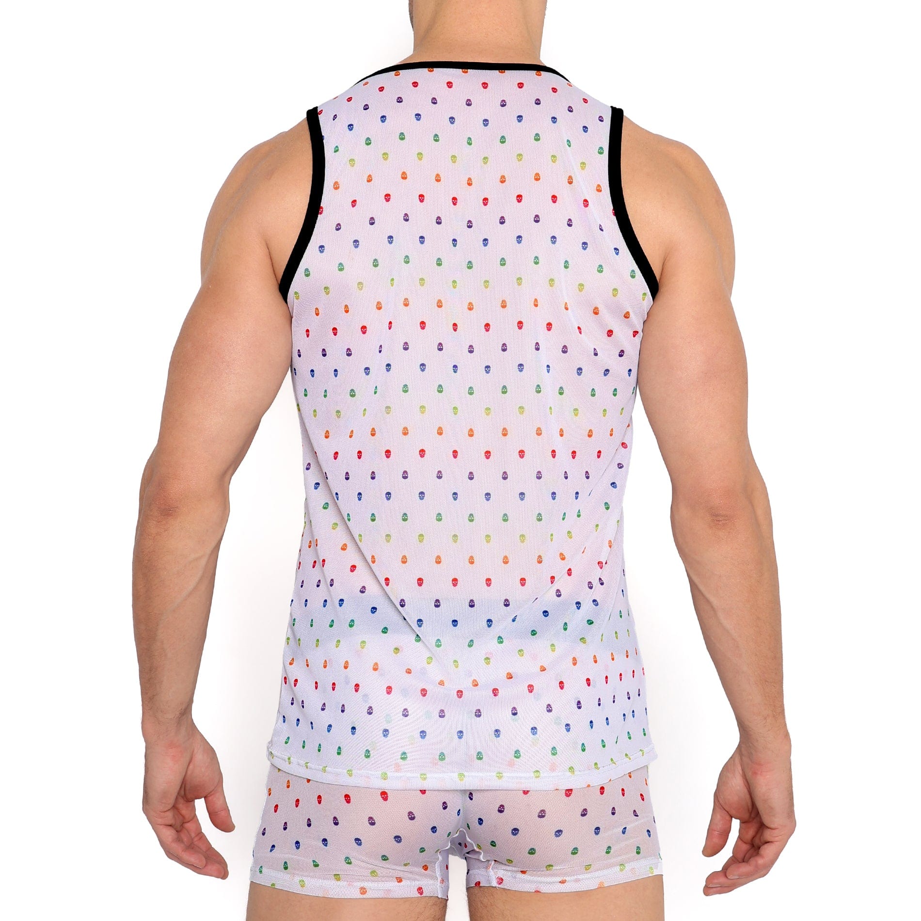 Pride Ditsy Skull White Sheer Mesh Tank Top - Gothic Punk Fashion for Women, Perfect for Concerts, Halloween & Alternative Outfits