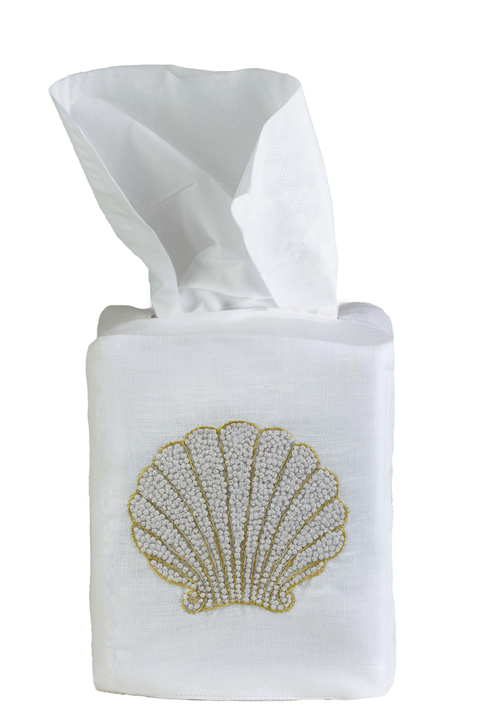 Decorative Seashell Tissue Box Cover - Coastal Beach Themed Home Decor for Bathroom, Living Room, or Bedroom