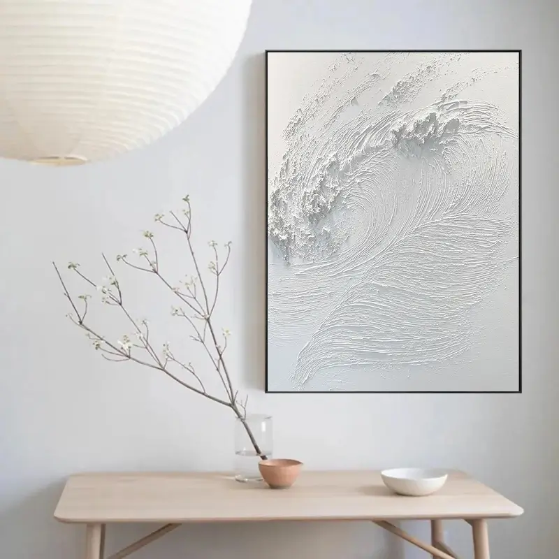 White Minimalist Textured Painting Canvas Wall Art - Modern Abstract Home Decor for Living Room, Bedroom & Office | Premium Quality #MM014