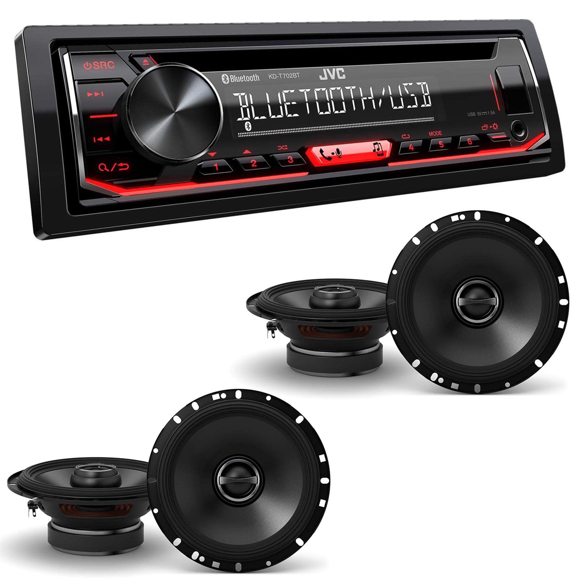 JVC KD-T720BT 1-DIN Bluetooth Car Stereo with CD Player, USB/AUX Input & Wireless Streaming | Alpine S-S65 6.5